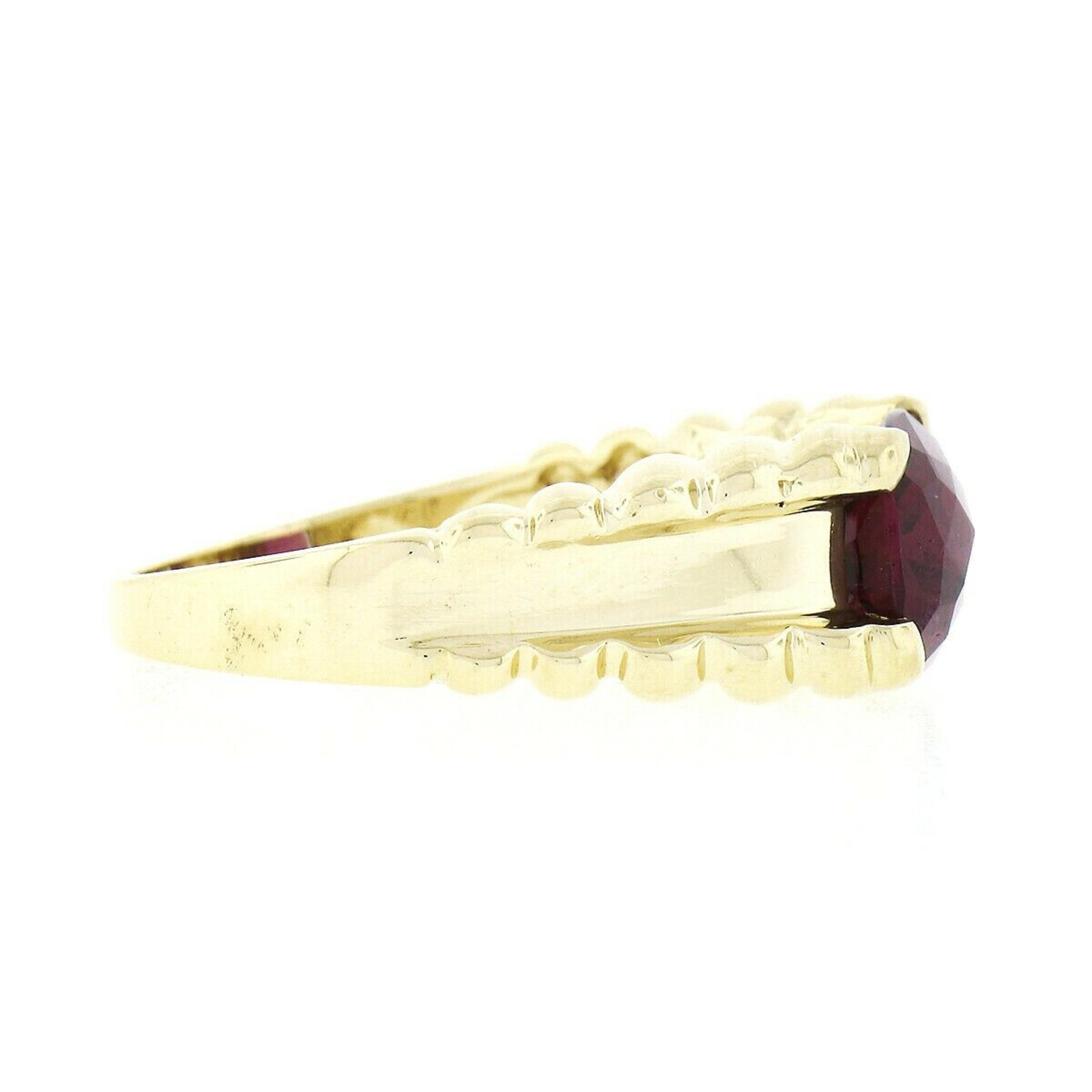 Bague d'appoint solitaire en or jaune 14 carats avec tourmaline rubellite taille coussin 3 carats certifiée GIA en vente 1