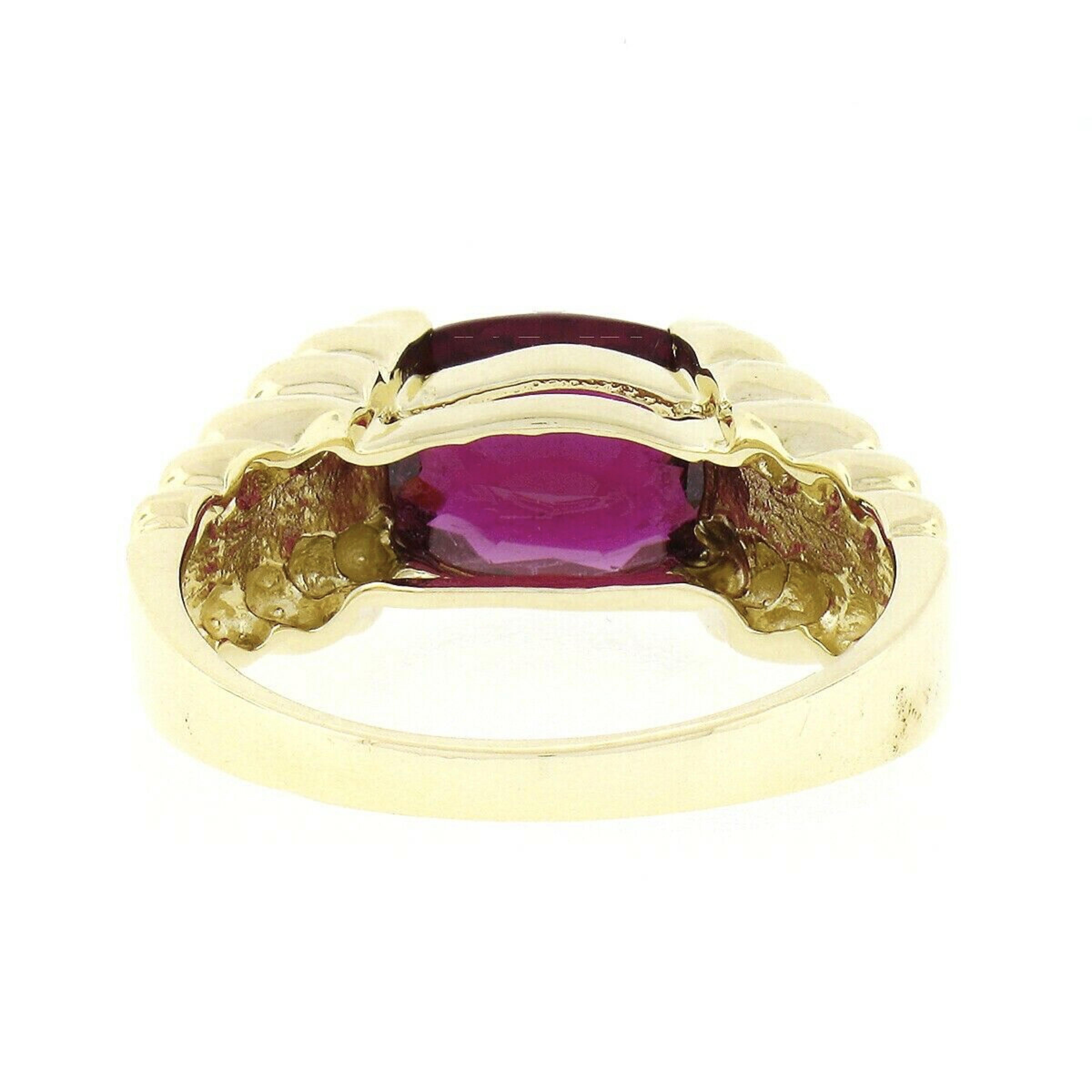 Bague d'appoint solitaire en or jaune 14 carats avec tourmaline rubellite taille coussin 3 carats certifiée GIA en vente 2