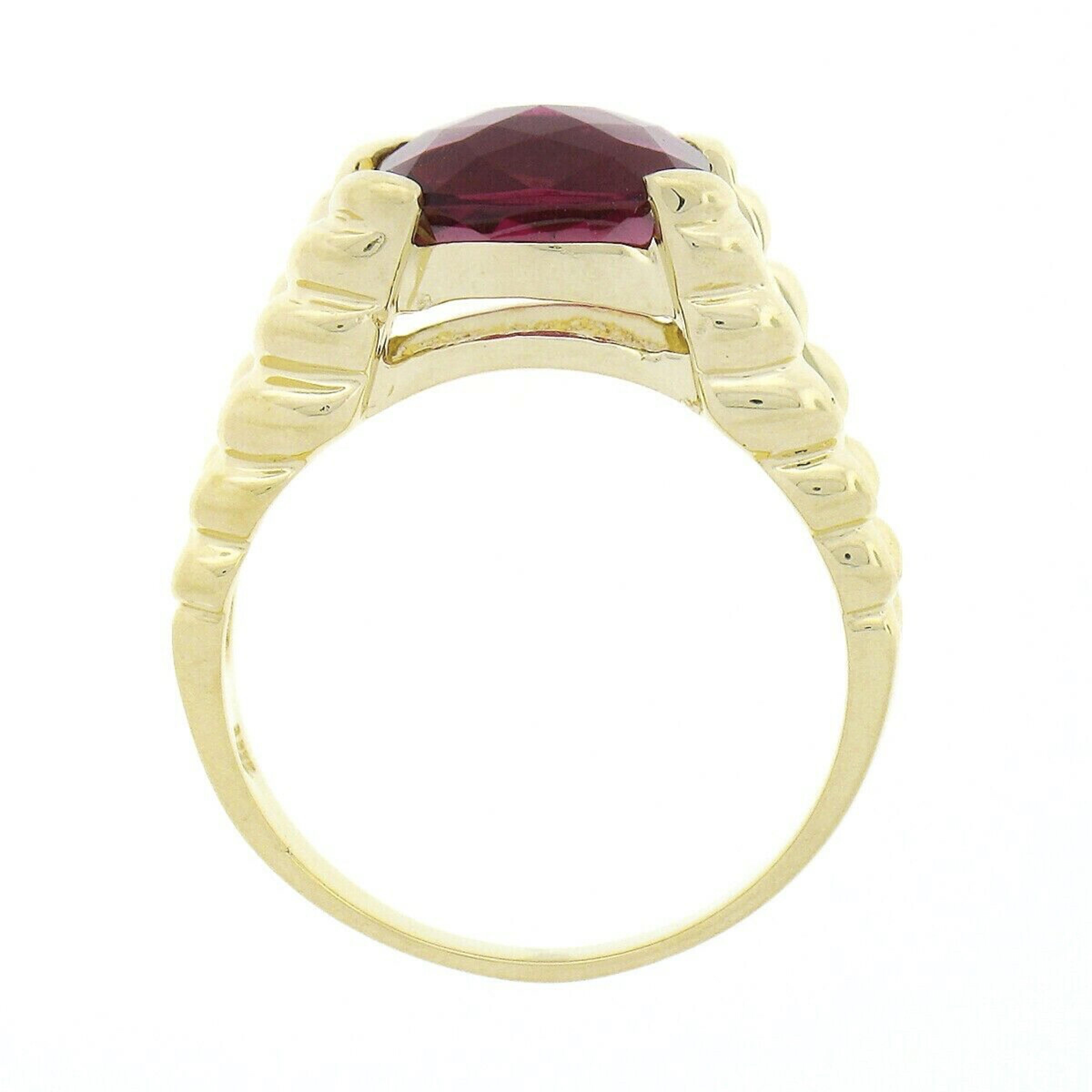 Bague d'appoint solitaire en or jaune 14 carats avec tourmaline rubellite taille coussin 3 carats certifiée GIA en vente 3