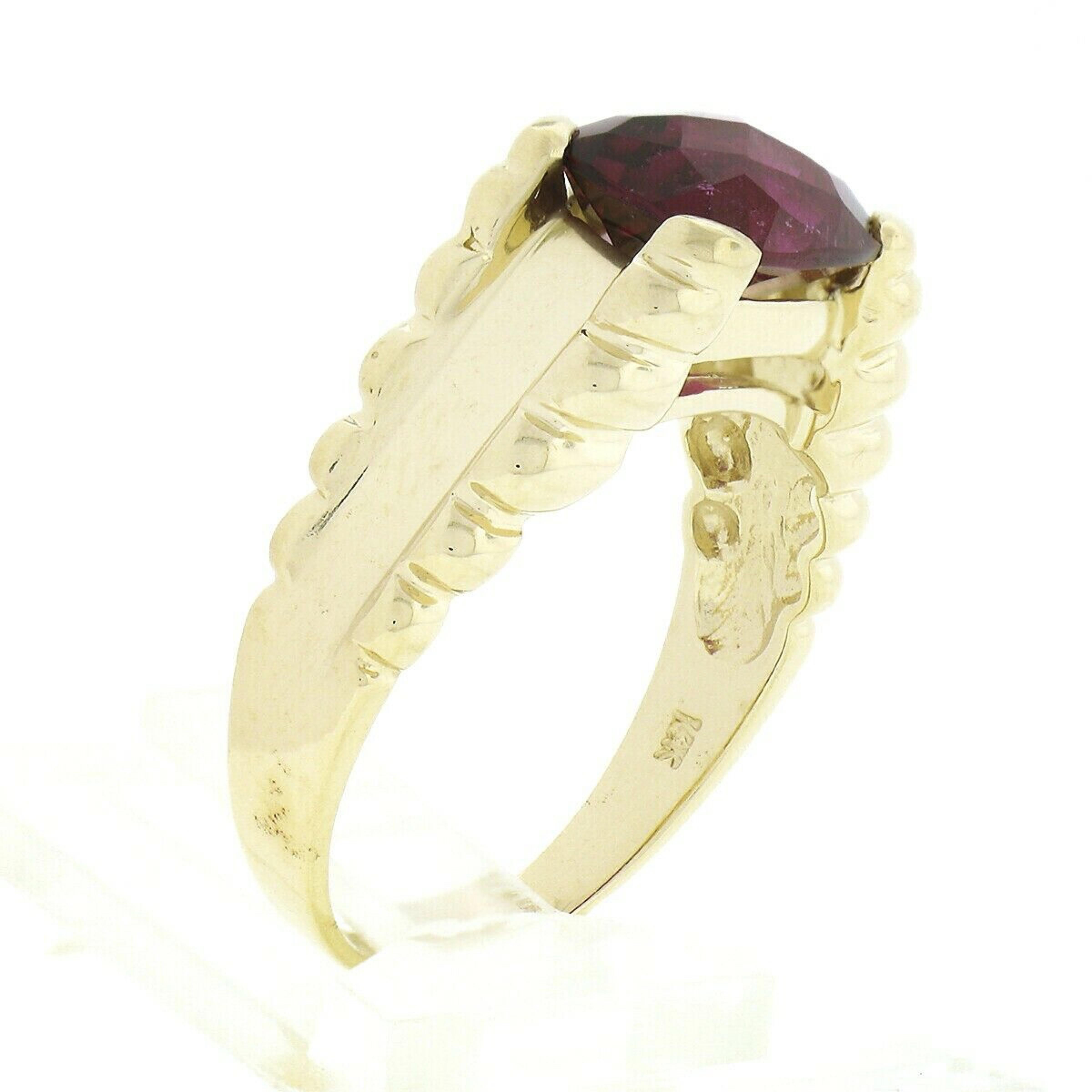 Bague d'appoint solitaire en or jaune 14 carats avec tourmaline rubellite taille coussin 3 carats certifiée GIA en vente 4