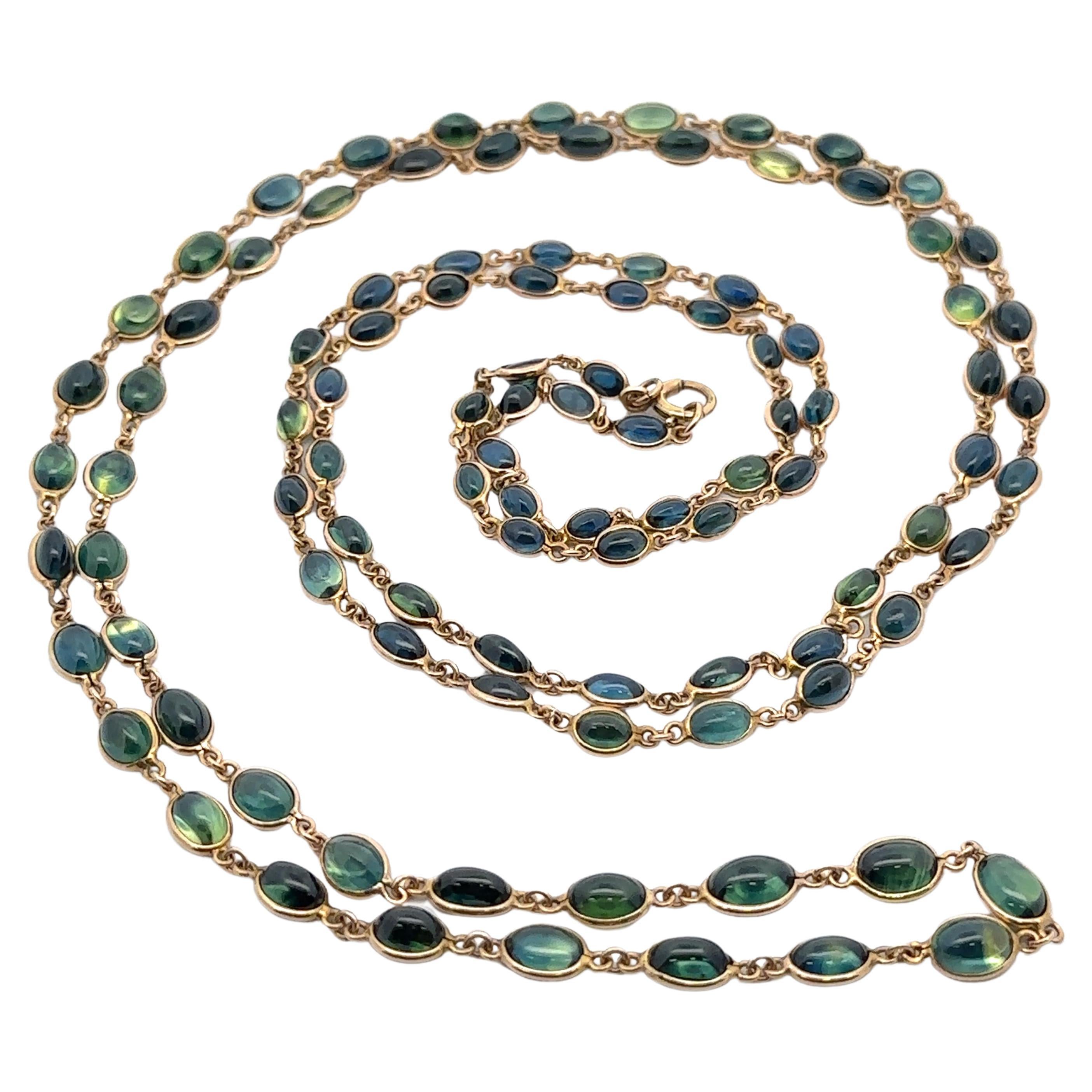 14k Yellow Gold GIA 90ctw Cabochon No Heat Unique Sapphire 46" Wrap Necklace