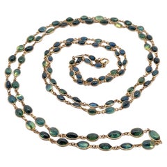 14k Yellow Gold GIA 90ctw Cabochon No Heat Unique Sapphire 46" Wrap Necklace