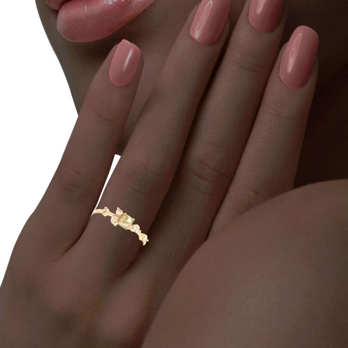 14 Karat Gelbgold GIA zertifiziert 0,31 Karat quadratischer gelber Diamantring mit Kissenschliff 2