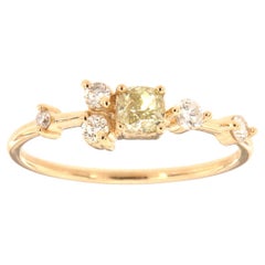 14k Yellow Gold GIA Certified 0.31 Carat Square Cushion Yellow Diamond Ring
