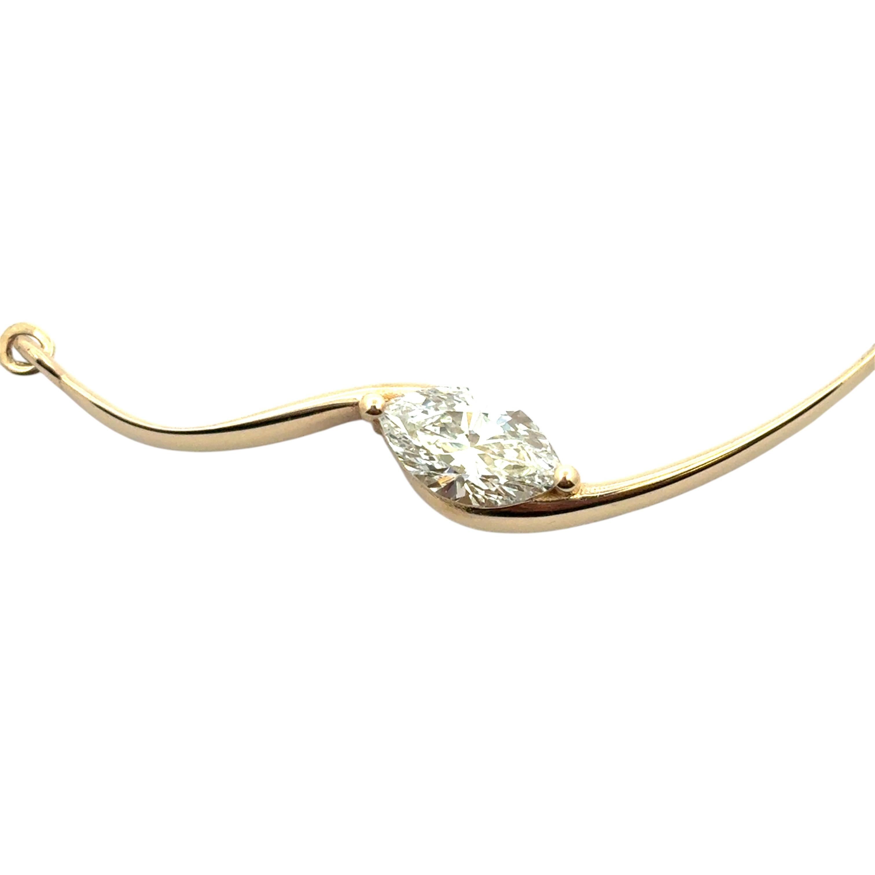 14k Yellow Gold GIA Certified 1ct Natural Marquise Cut Diamond Wave Necklace For Sale 5