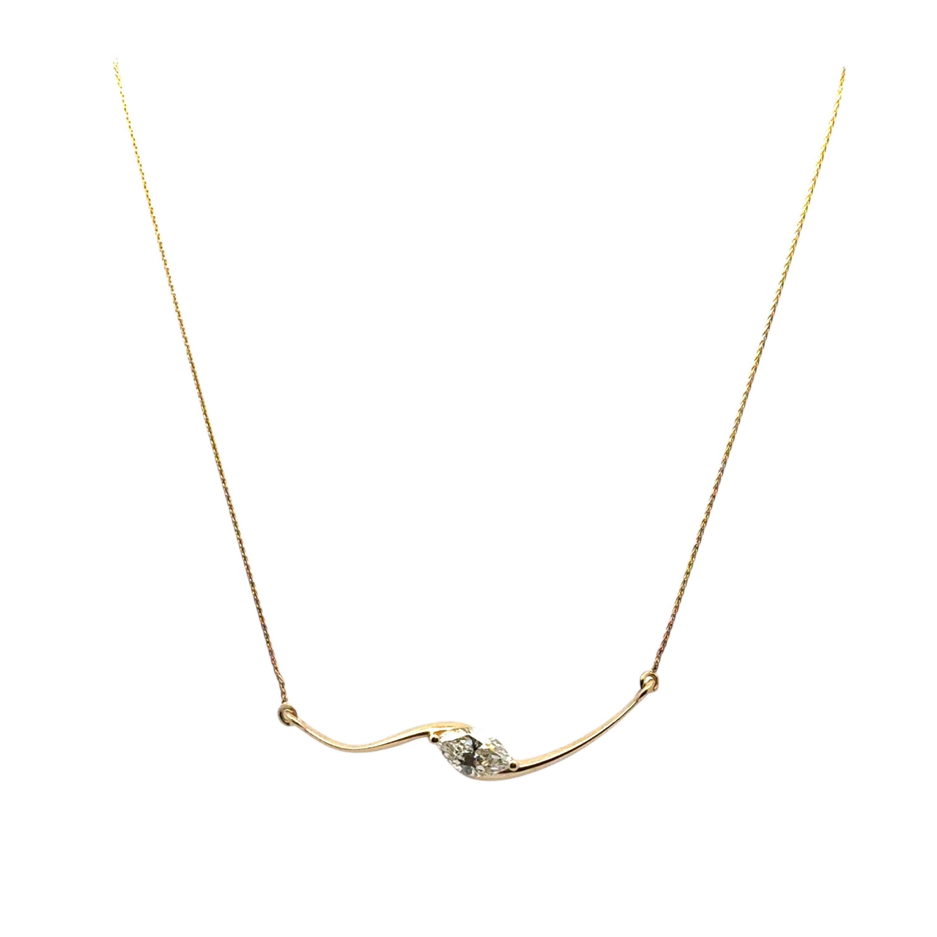 14k Yellow Gold GIA Certified 1ct Natural Marquise Cut Diamond Wave Necklace 

This elegant Marquise Diamond Wave Necklace is in excellent condition and is ready to ship!

Design: Wave
Material: 14k Yellow Gold
Diamond Details: This necklace