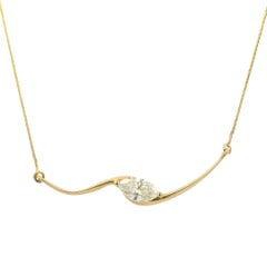 14k Yellow Gold GIA Certified 1ct Natural Marquise Cut Diamond Wave Necklace