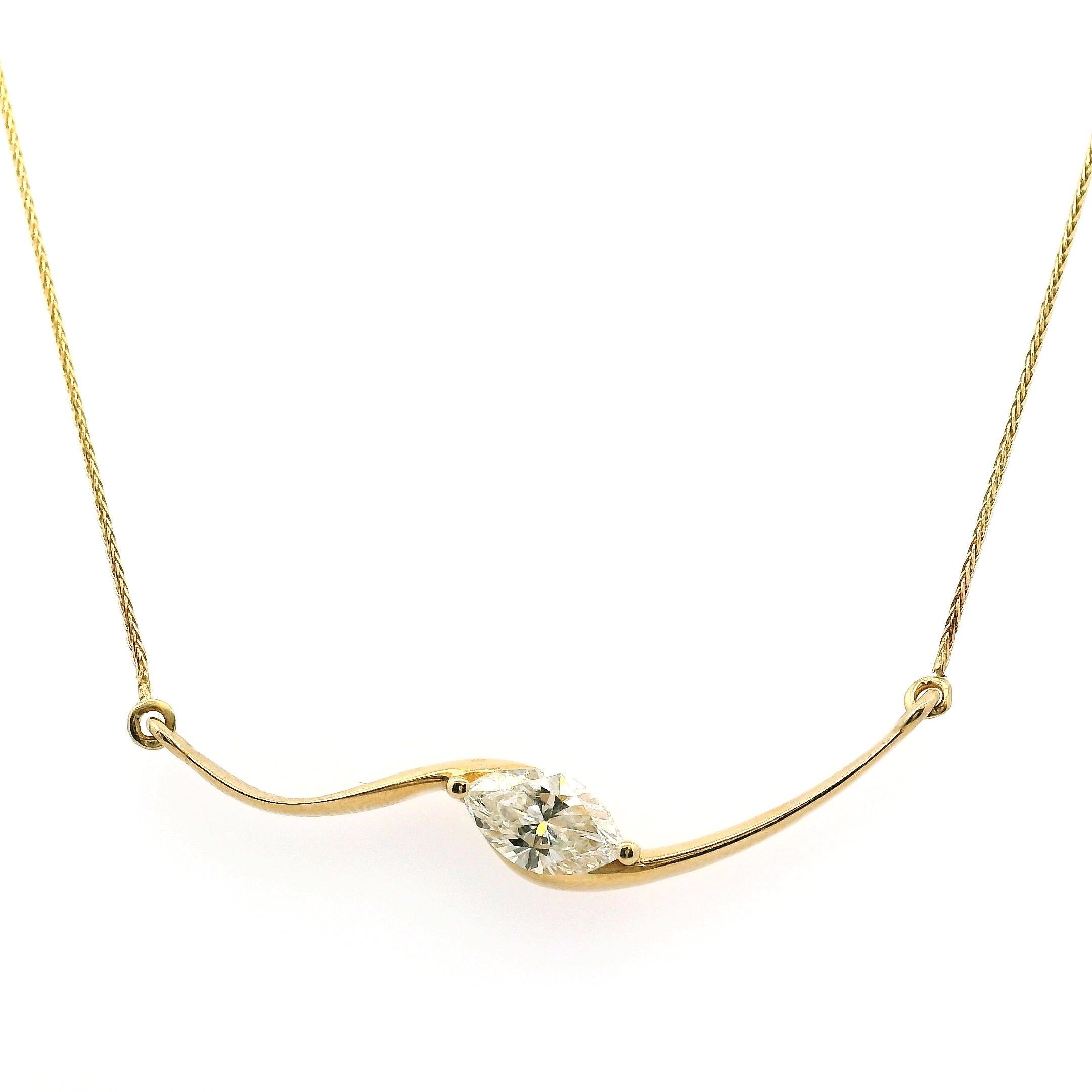 Taille Marquise Collier en or jaune 14k certifié par le GIA et composé de diamants naturels taillés en marquise de 1ct en vente