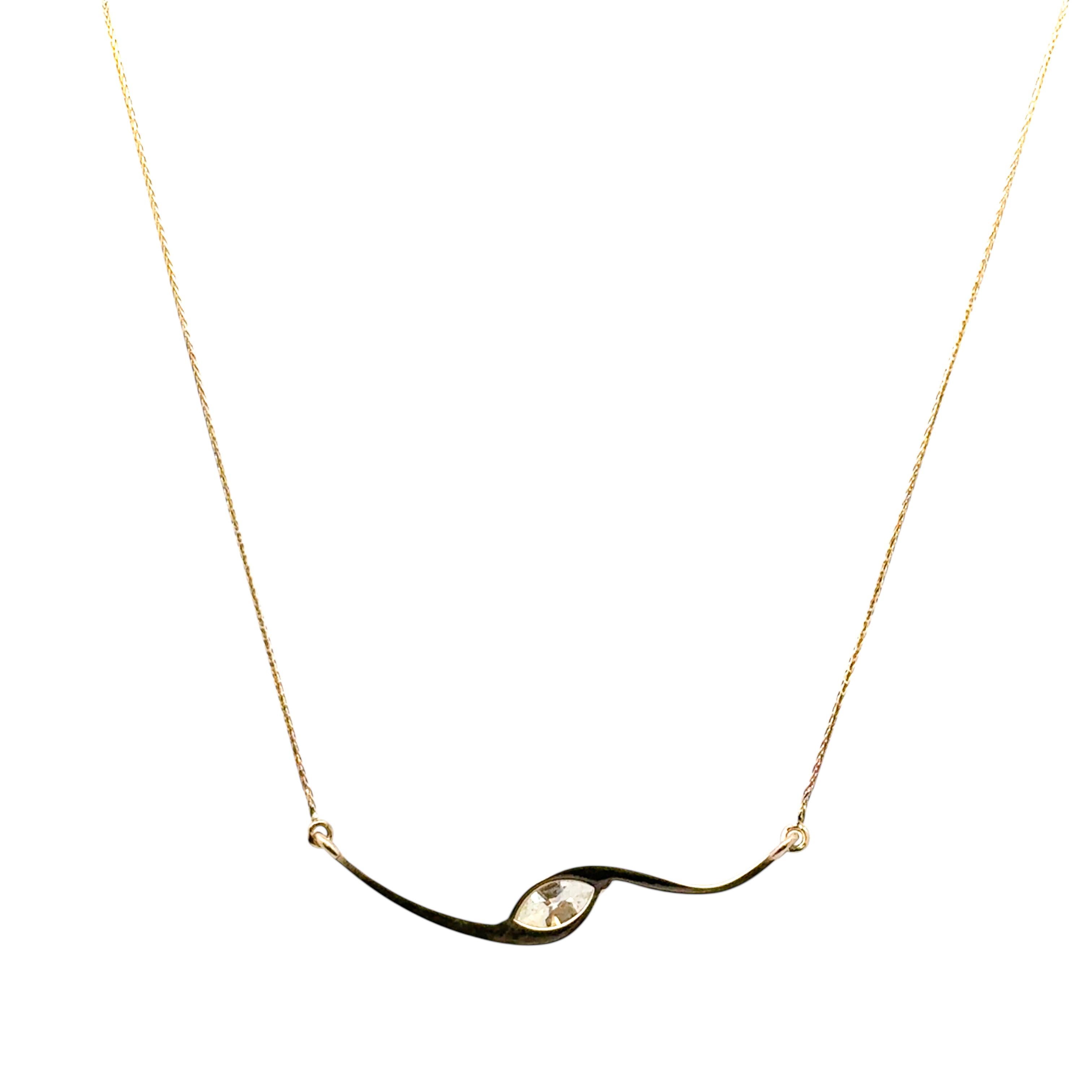 14k Yellow Gold GIA Certified 1ct Natural Marquise Cut Diamond Wave Necklace For Sale 1