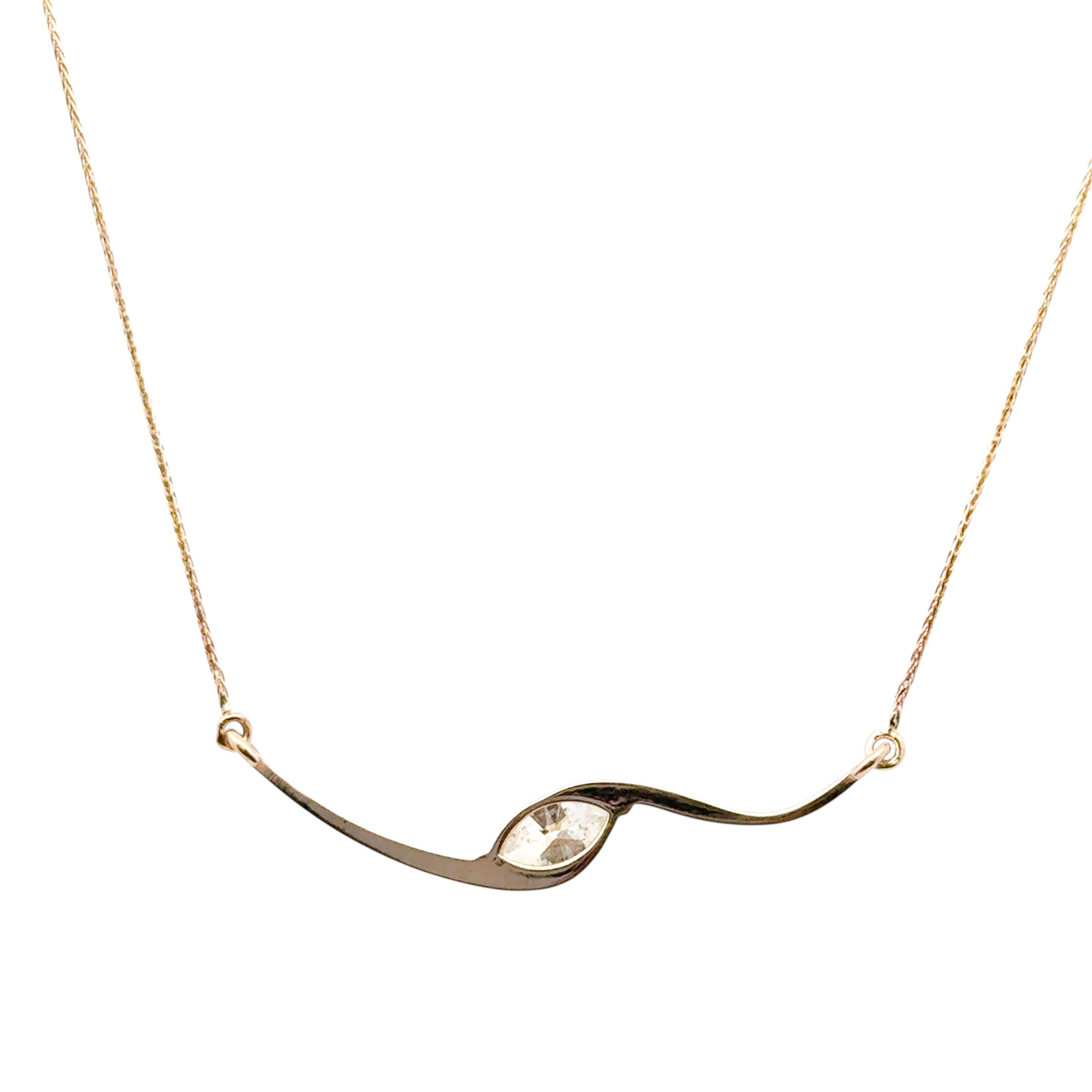 14k Yellow Gold GIA Certified 1ct Natural Marquise Cut Diamond Wave Necklace For Sale 2