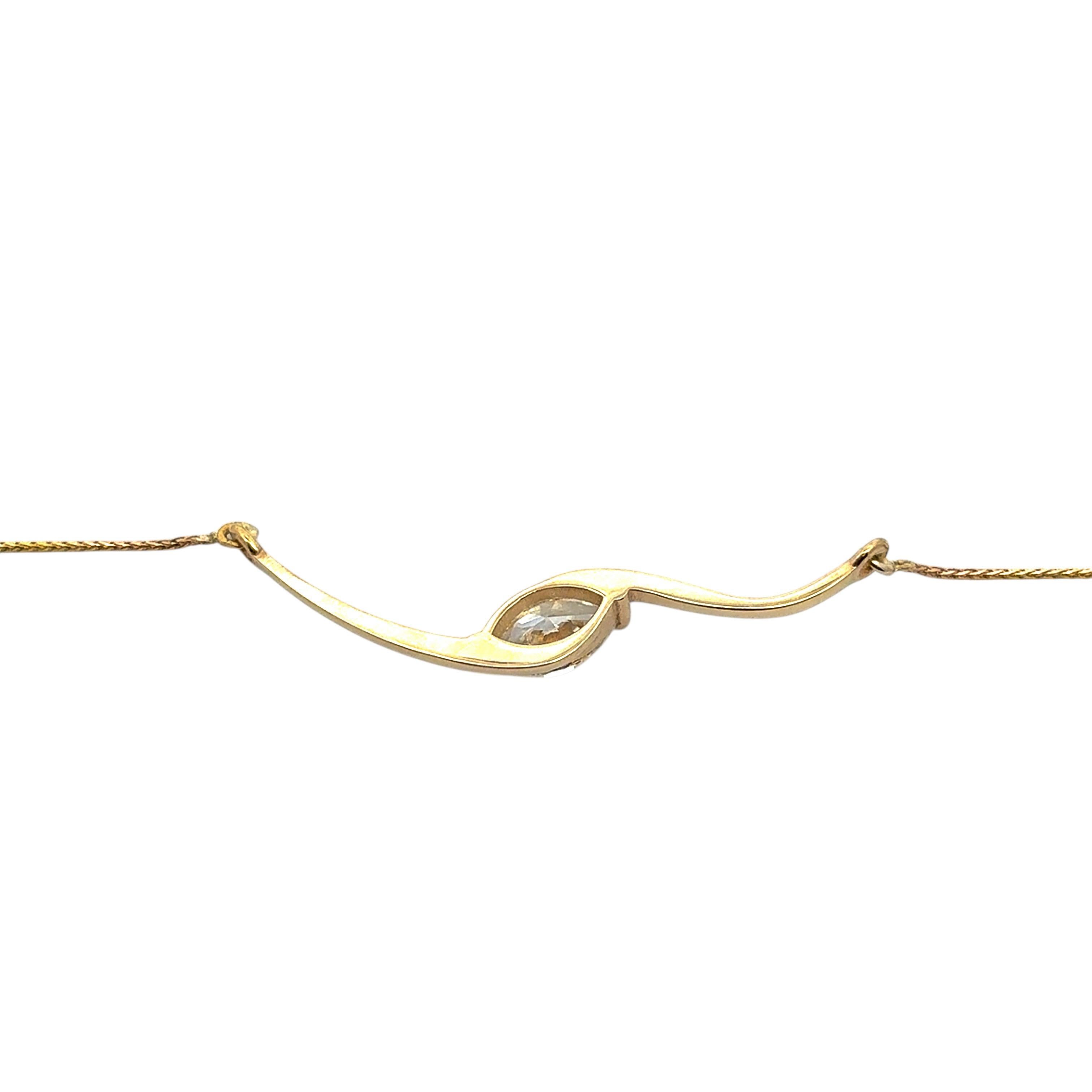 14k Yellow Gold GIA Certified 1ct Natural Marquise Cut Diamond Wave Necklace For Sale 3