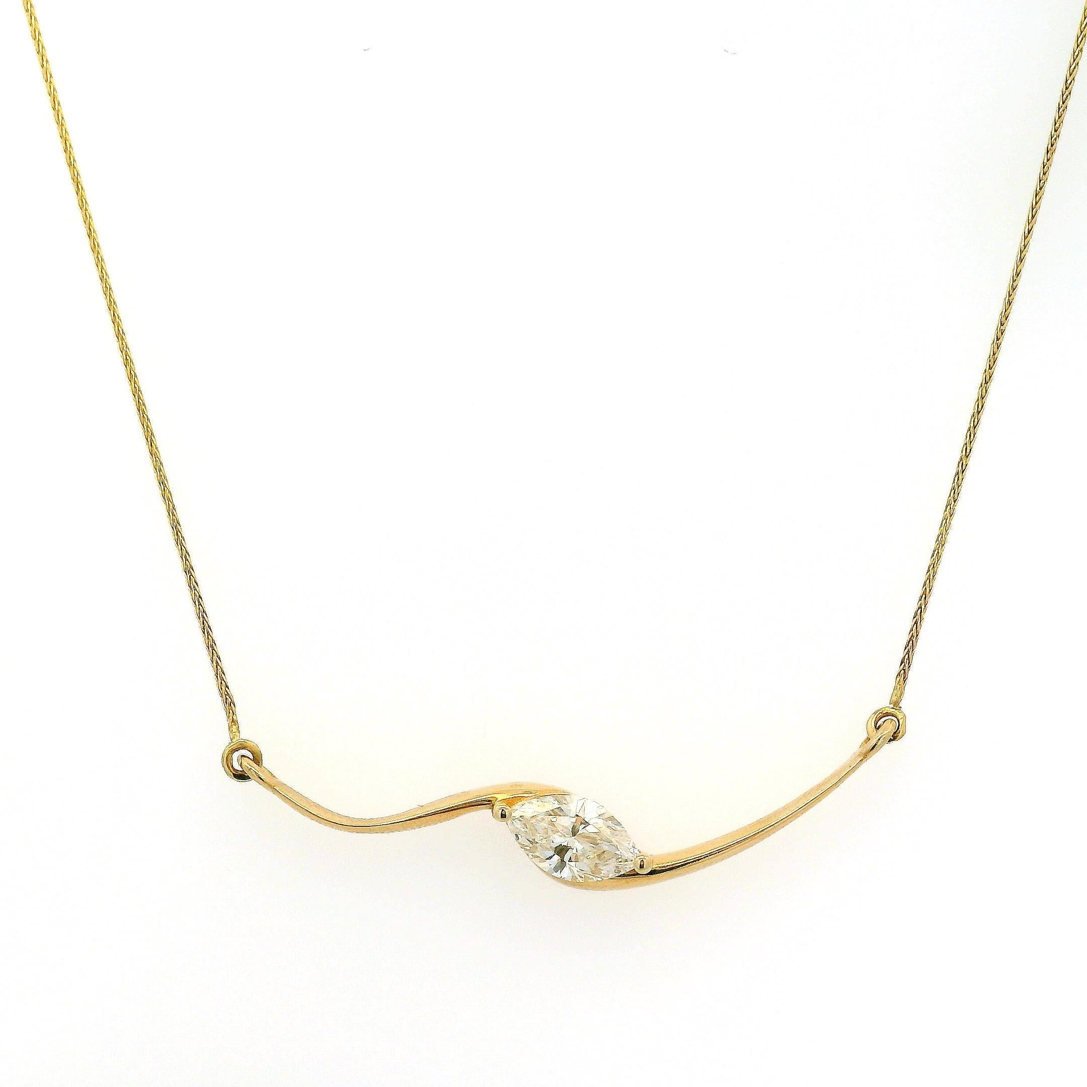 Collier en or jaune 14k certifié par le GIA et composé de diamants naturels taillés en marquise de 1ct en vente 2