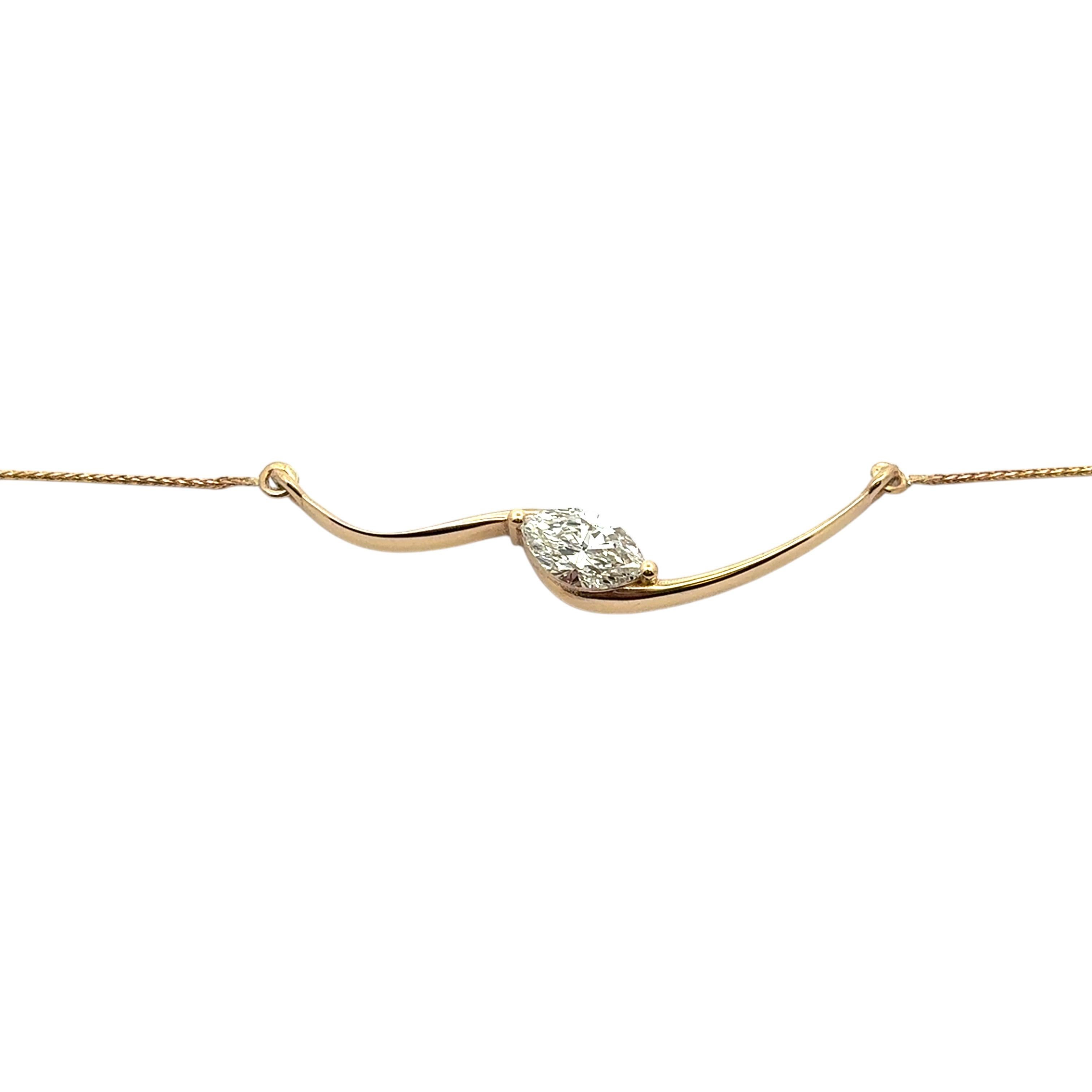 14k Yellow Gold GIA Certified 1ct Natural Marquise Cut Diamond Wave Necklace For Sale 4