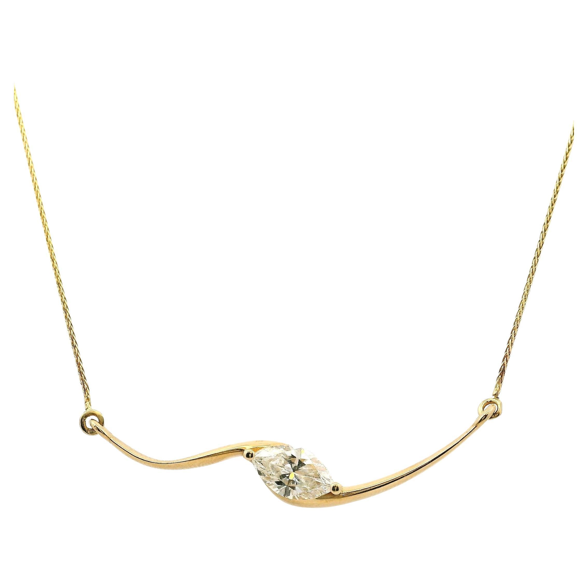 14k Gelbgold GIA zertifiziert 1ct natürlichen Marquise Cut Diamond Wave Halskette