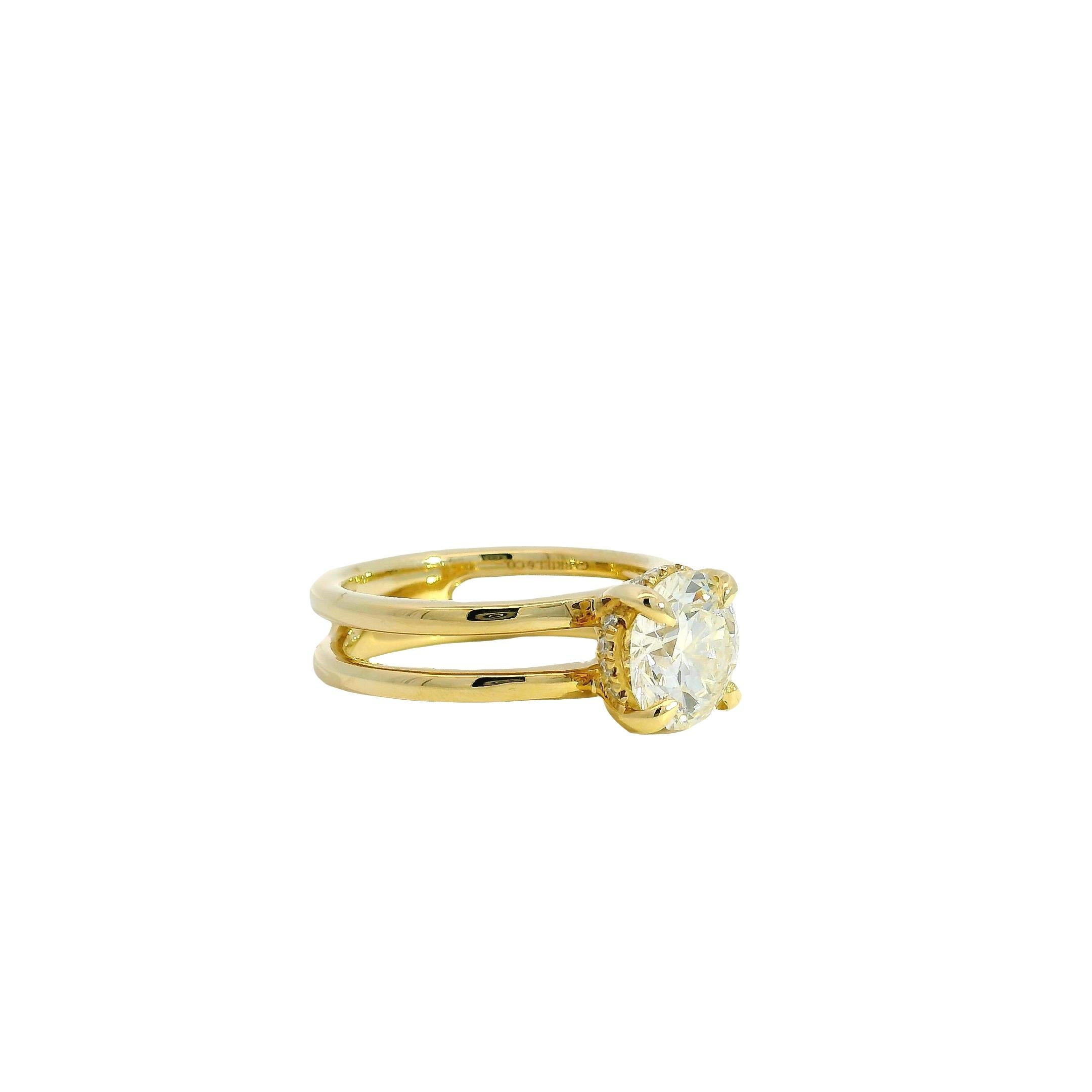 Or jaune 14k certifié GIA 2.25ct Round Brilliant Diamond 2 Row Engagement Ri en vente 13