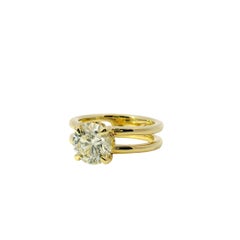 14k Yellow Gold GIA Certified 2.25ct Round Brilliant Diamond 2 Row Engagement Ri