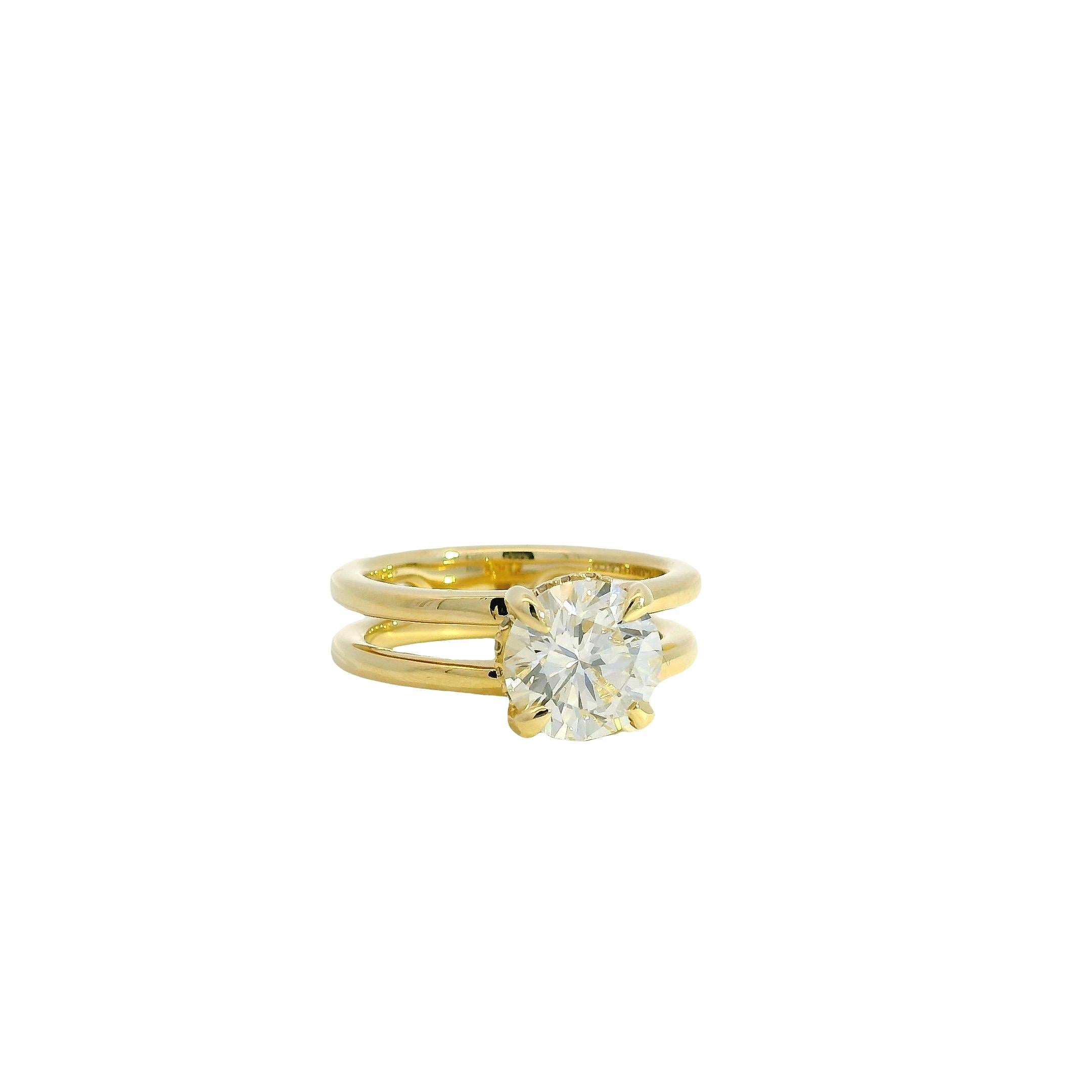 Or jaune 14k certifié GIA 2.25ct Round Brilliant Diamond 2 Row Engagement Ri en vente 15