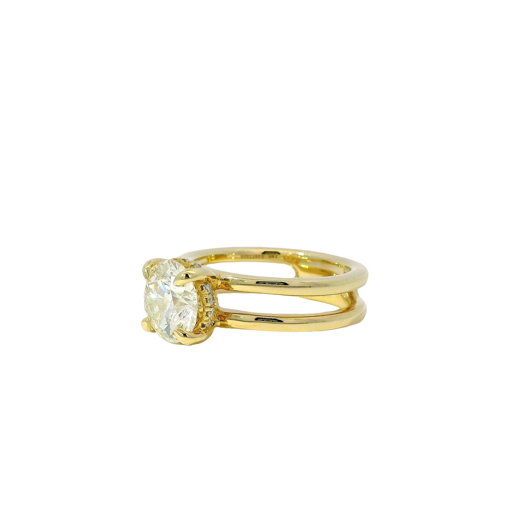 Or jaune 14k certifié GIA 2.25ct Round Brilliant Diamond 2 Row Engagement Ri Excellent état - En vente à Boca Raton, FL
