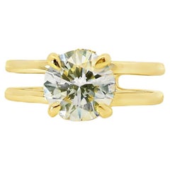 14k Yellow Gold GIA Certified 2.25ct Round Brilliant Diamond 2 Row Engagement Ri