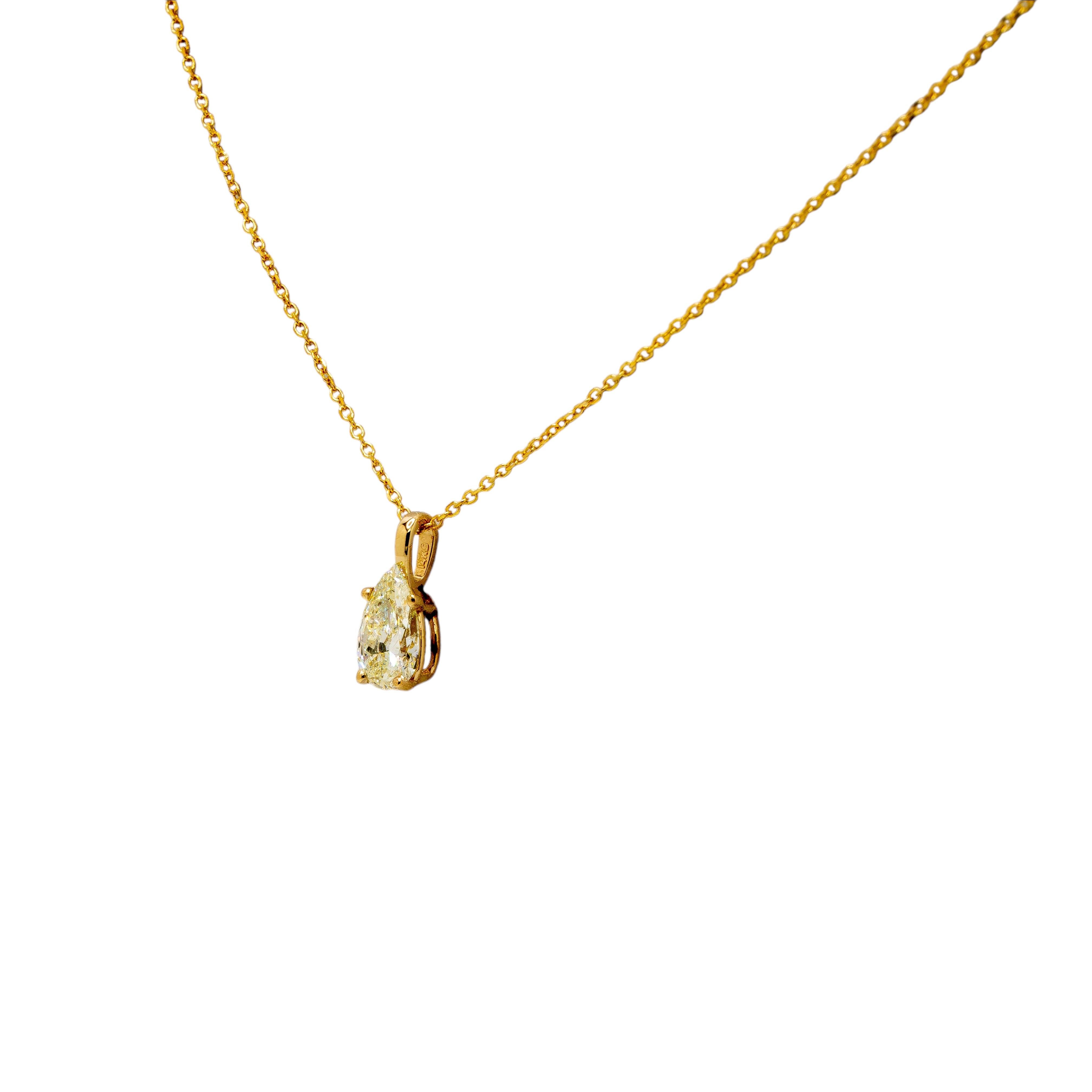 Pear Cut 14K Yellow Gold GIA Certified Diamond Pendant Necklace For Sale