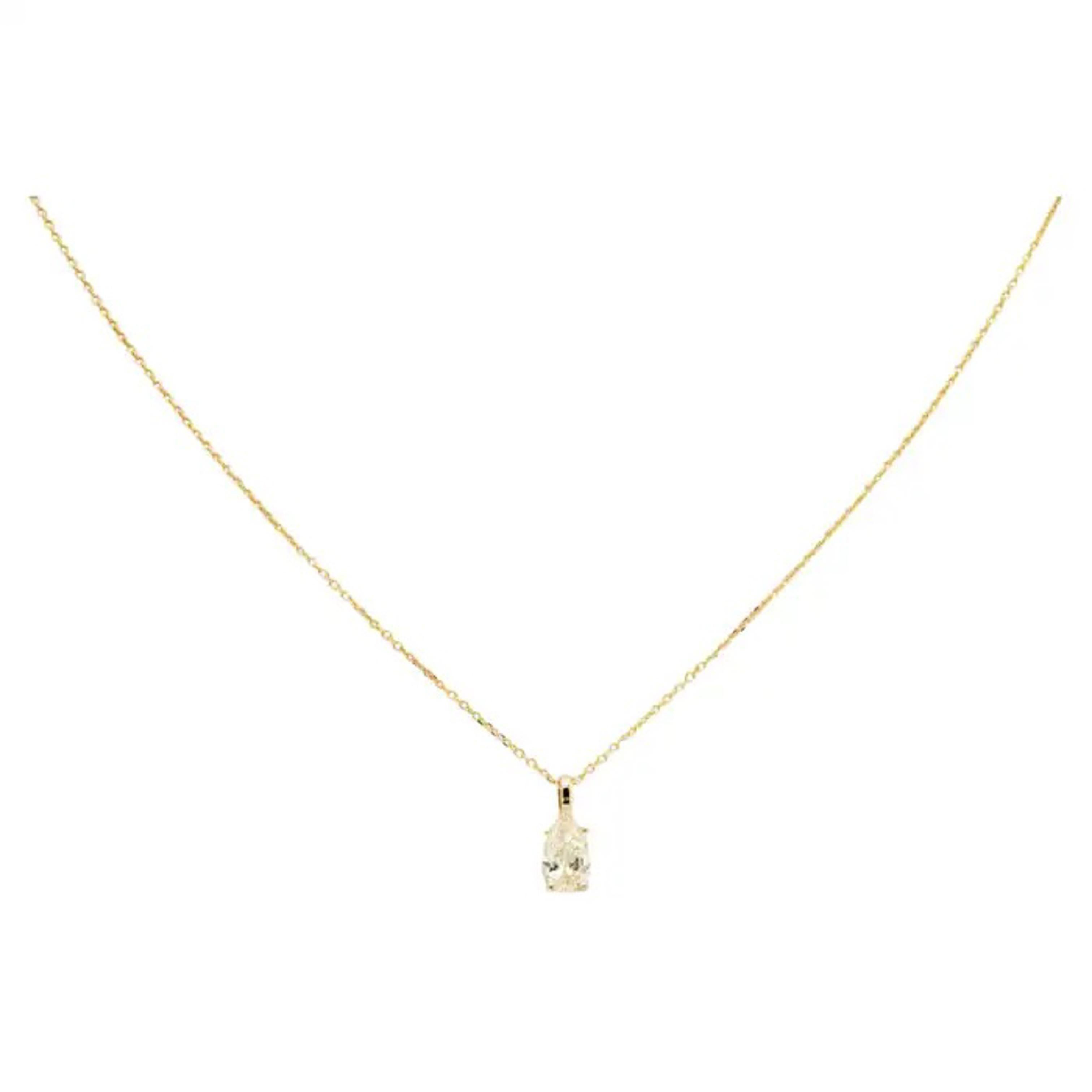 14K Gelbgold GIA zertifizierte Diamant-Anhänger-Halskette (Tropfenschliff) im Angebot