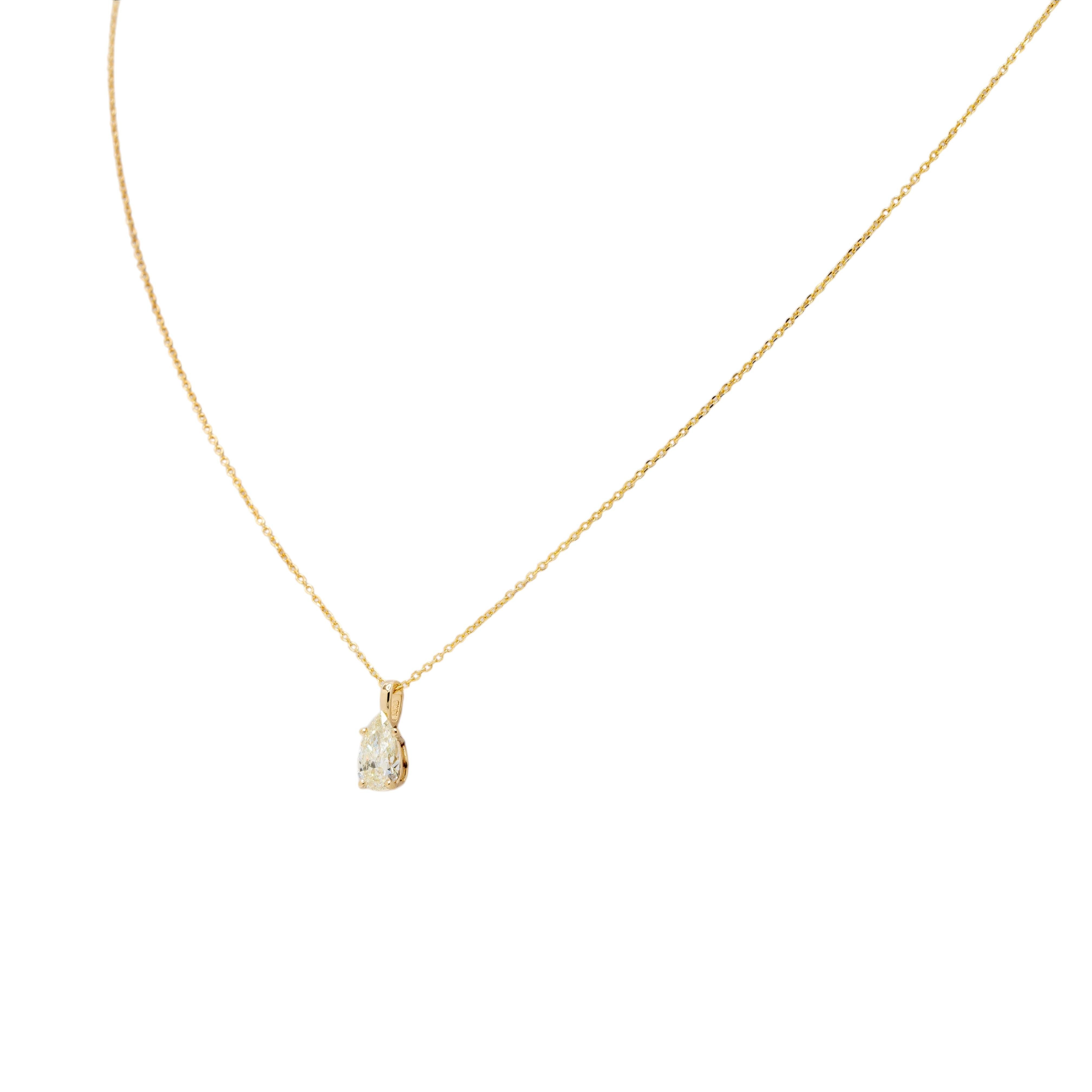 Women's or Men's 14K Yellow Gold GIA Certified Diamond Pendant Necklace For Sale