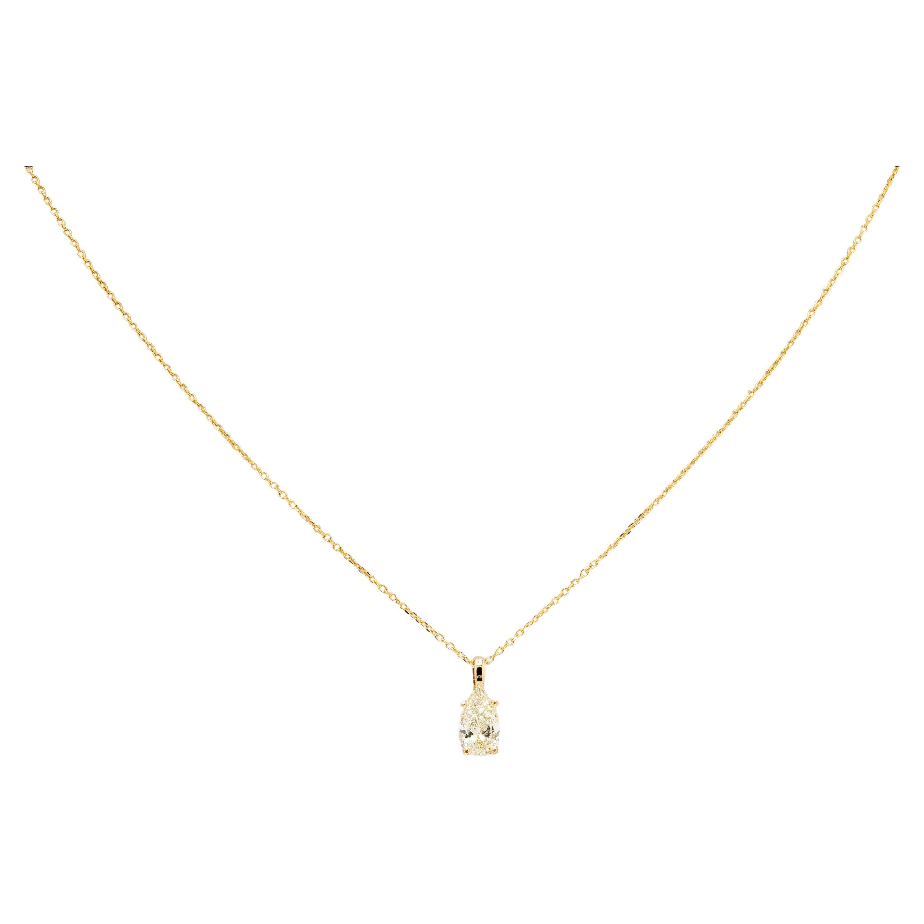 14K Yellow Gold GIA Certified Diamond Pendant Necklace