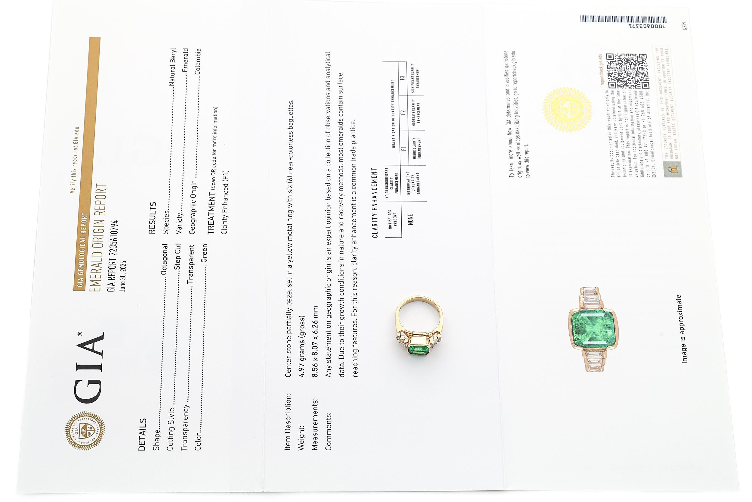 Bague en or jaune 14K GIA huile mineure colombienne 2.79Ct émeraude et 0.50TCW diamant Bon état - En vente à New York, NY