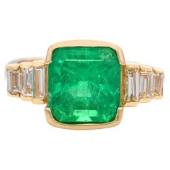 14K Yellow Gold GIA Colombian Minor Oil 2.79Ct Emerald & 0.50TCW Diamond Ring