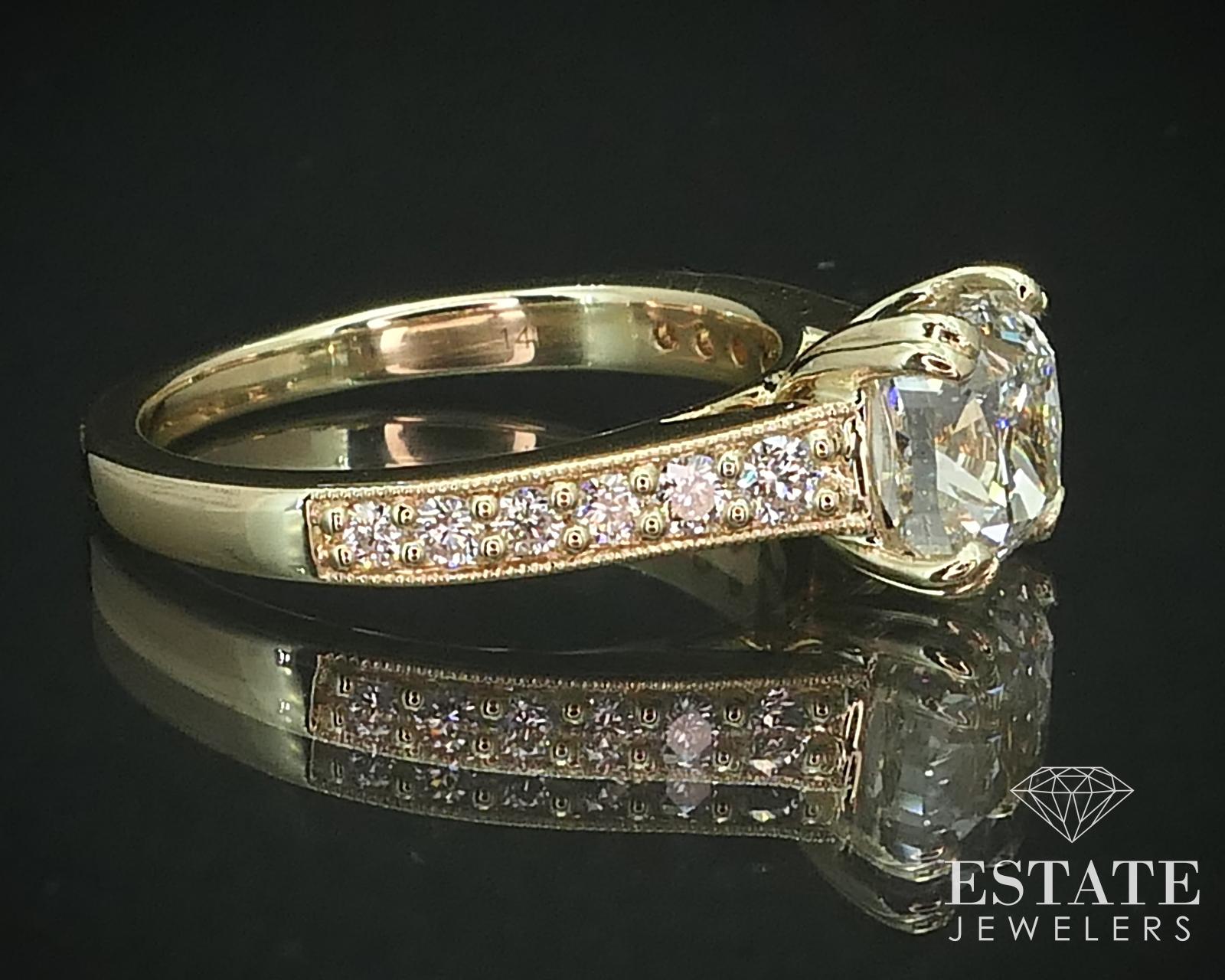 Cushion Cut 14k Yellow Gold GIA Cushion Natural 2.18ct Diamond Engagement Ring 4.6g i15485 For Sale