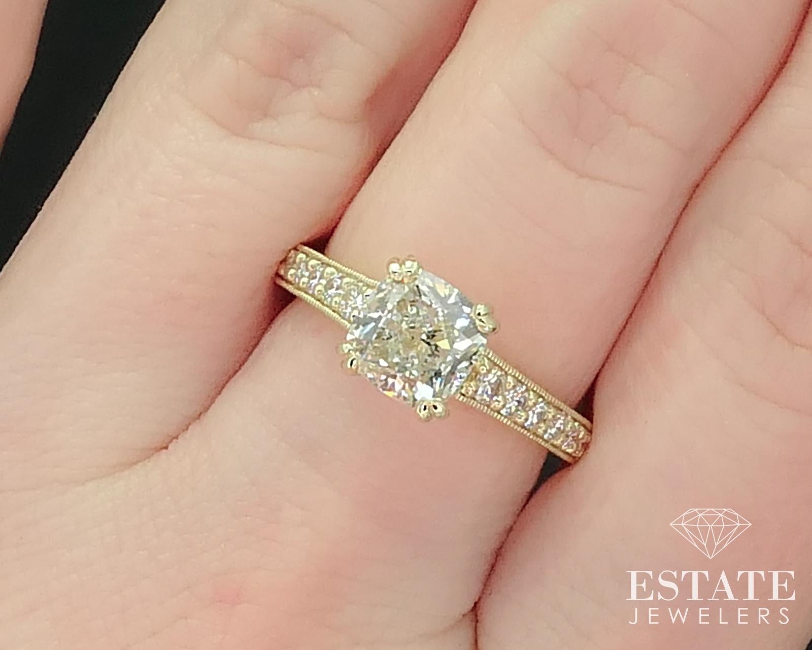 Women's 14k Yellow Gold GIA Cushion Natural 2.18ct Diamond Engagement Ring 4.6g i15485 For Sale