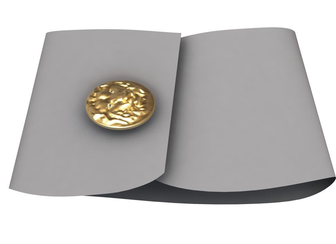 Round Cut 14 Karat Yellow Gold GIA Diamond Lion Cufflinks For Sale