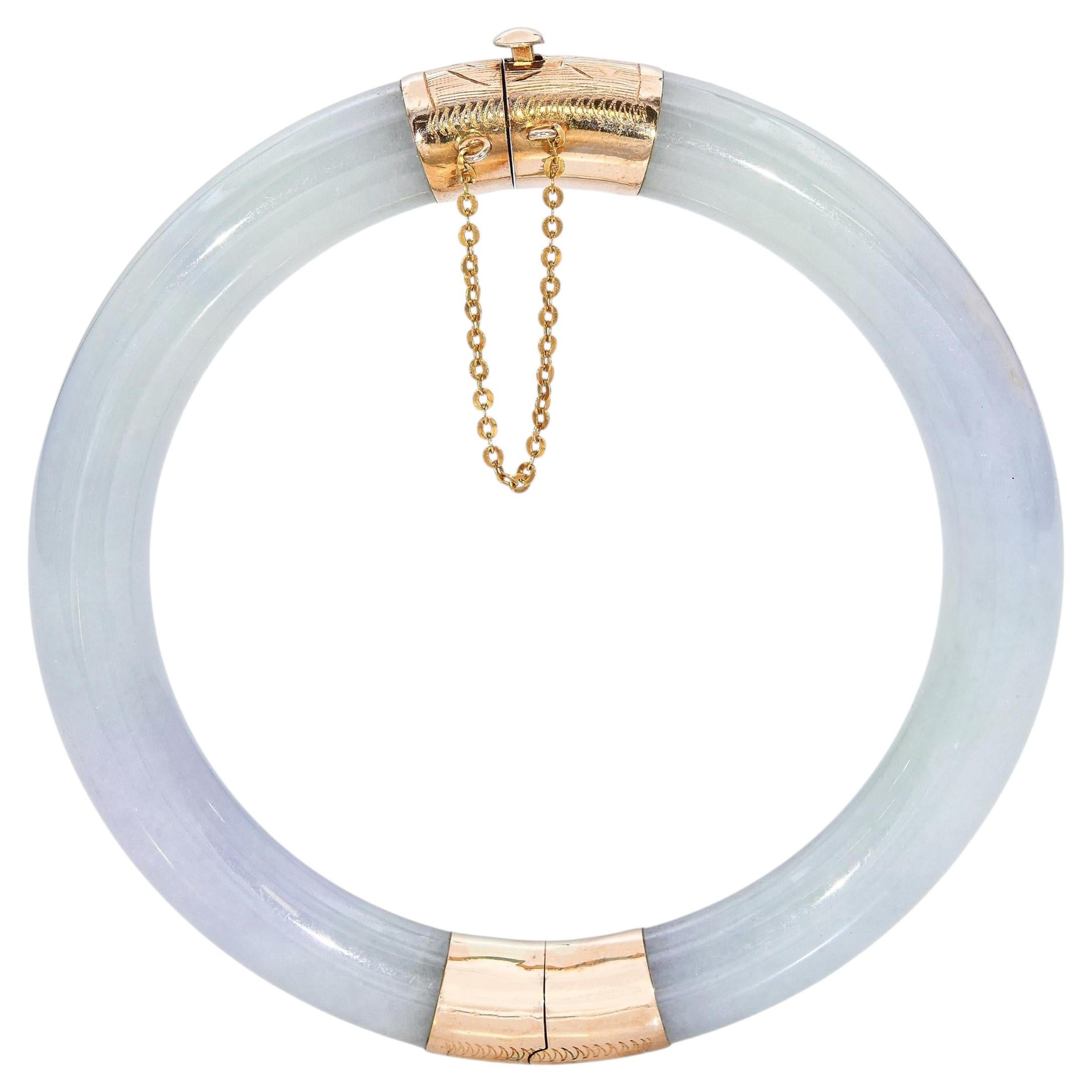14k Yellow Gold GIA Graded Type A Jadeite Jade Hinged Bracelet For Sale