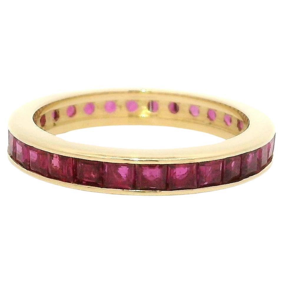 Bague d'éternité en or jaune 14k GIA Square Step Cut Channel Set Ruby 2.9mm