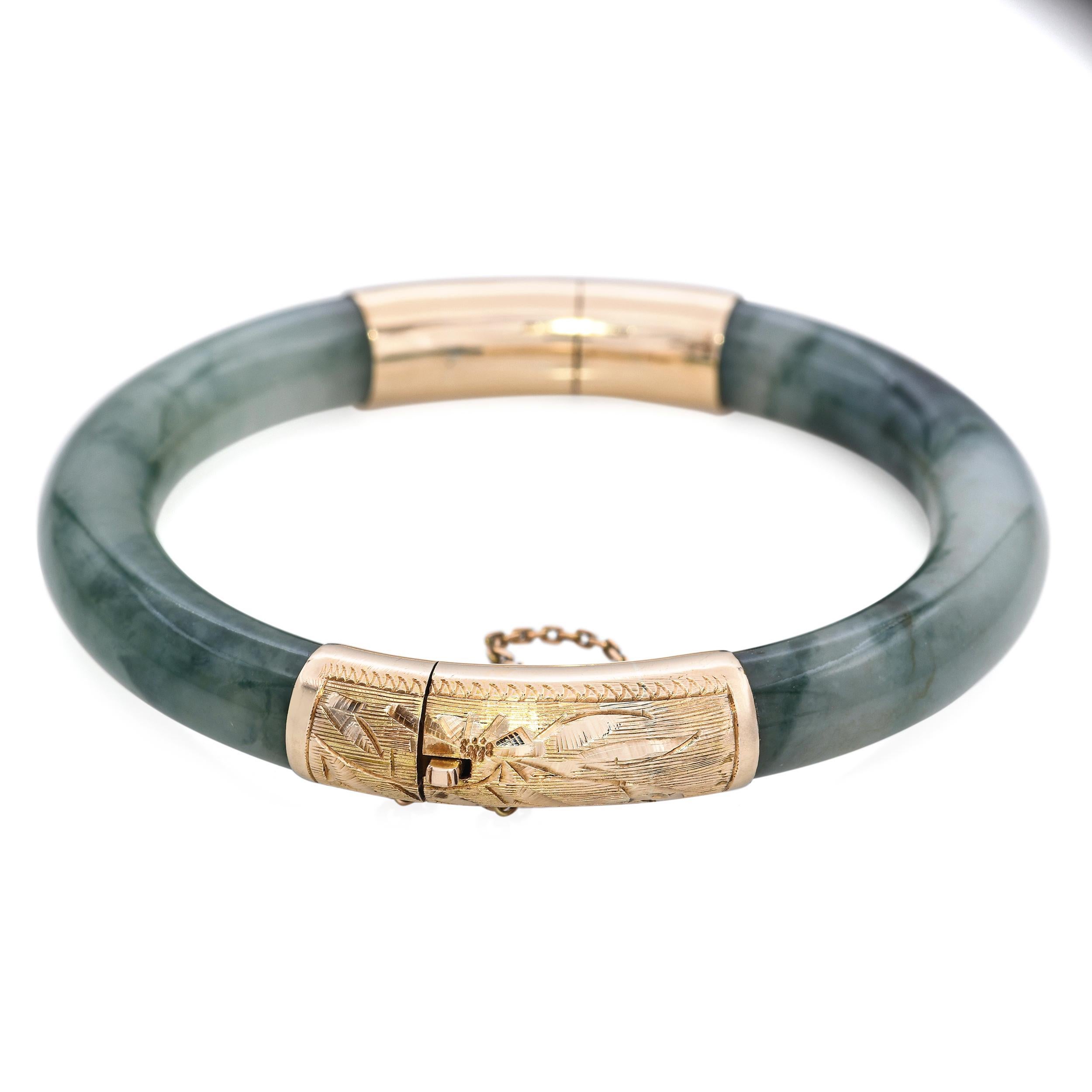 Brazalete de oro amarillo de 14 quilates con jadeíta y onfacita de jade tipo A GIA en Bueno estado para la venta en New York, NY