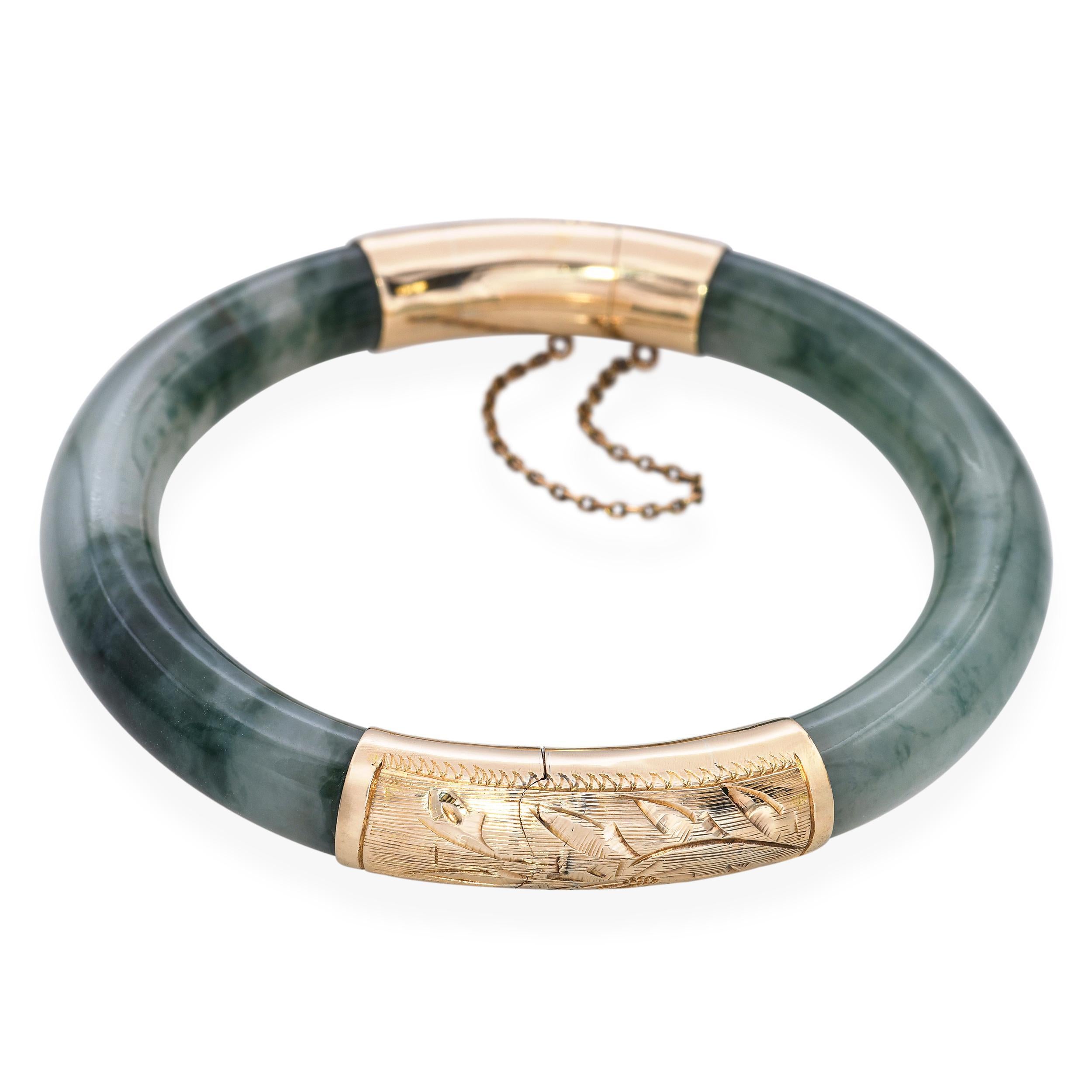 Brazalete de oro amarillo de 14 quilates con jadeíta y onfacita de jade tipo A GIA en venta 1