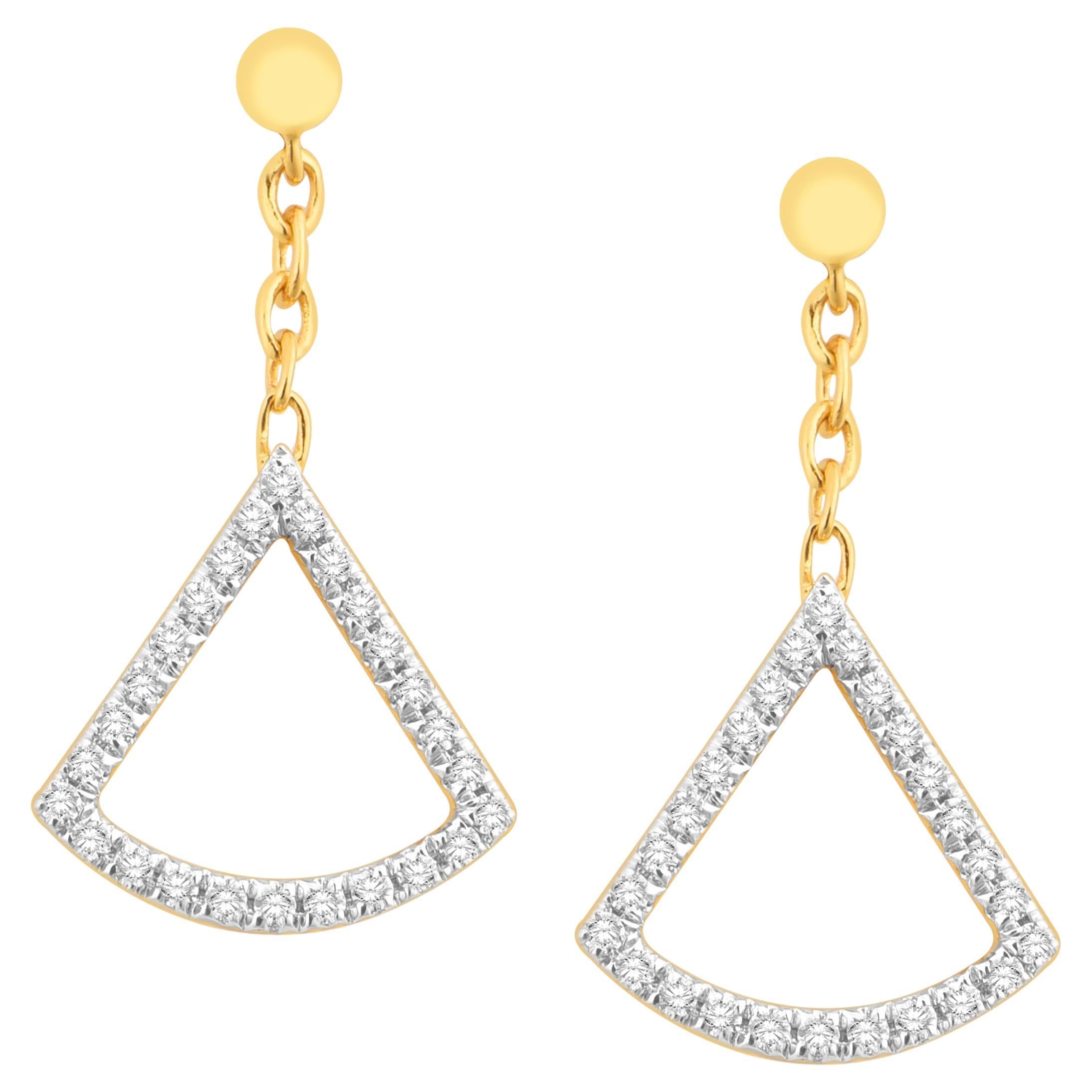 14K Yellow Gold Ginkgo Dangling Diamond Earrings For Sale