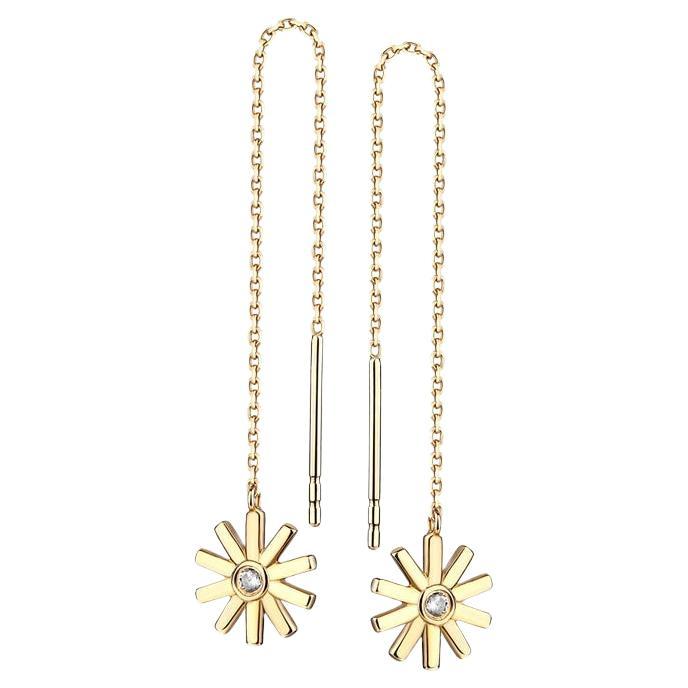 Starburst Diamond 14K Yellow Gold Threader Earrings For Sale
