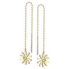 Starburst Diamond 14K Yellow Gold Threader Earrings