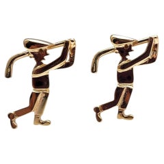 14K Yellow Gold Golfing Man Cuff Links #25393