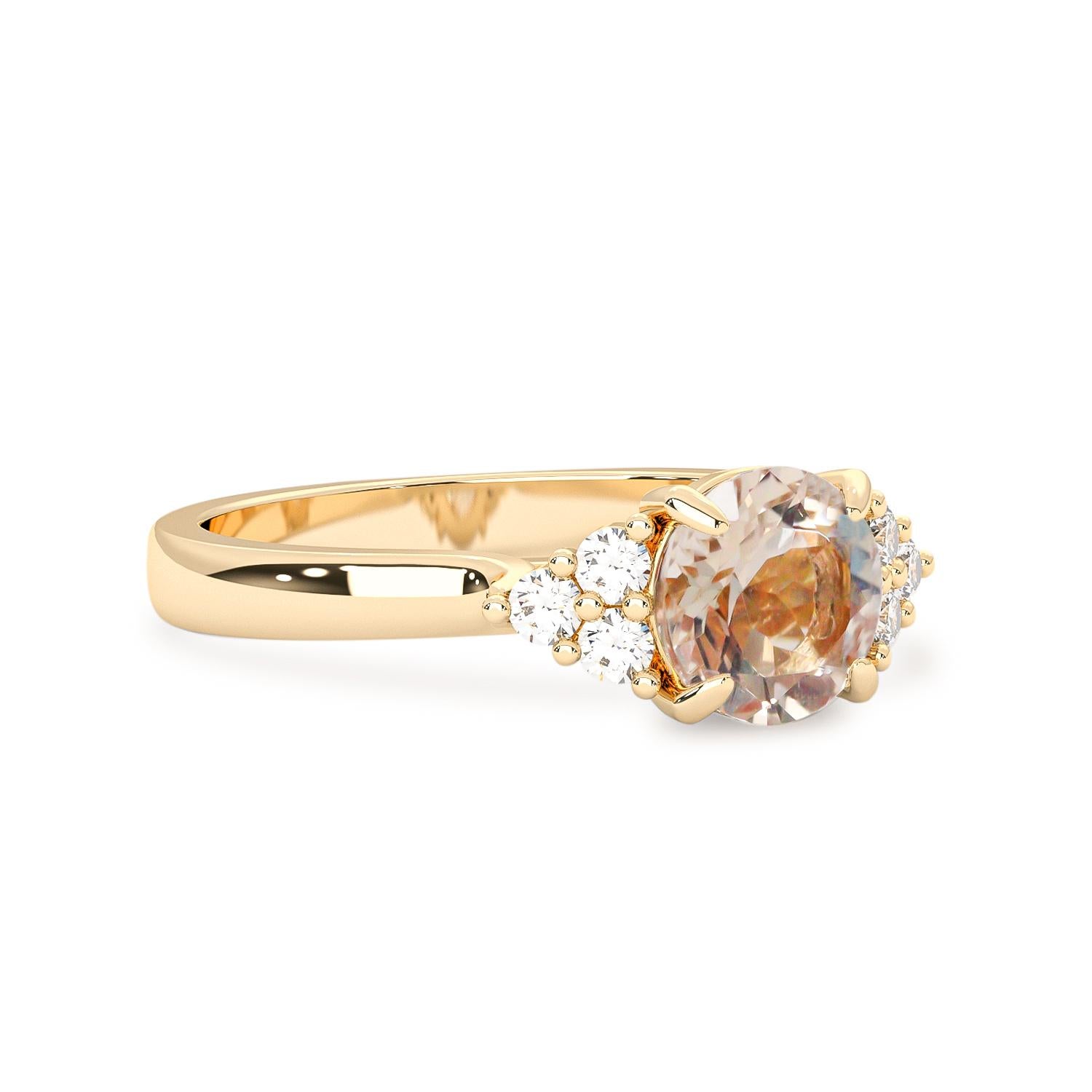 For Sale:  14k Yellow Gold Gracious Dream Engagement Ring, Peach Morganite & Diamonds 2