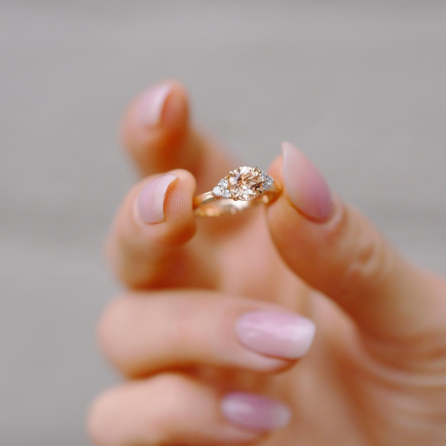 For Sale:  14k Yellow Gold Gracious Dream Engagement Ring, Peach Morganite & Diamonds 4