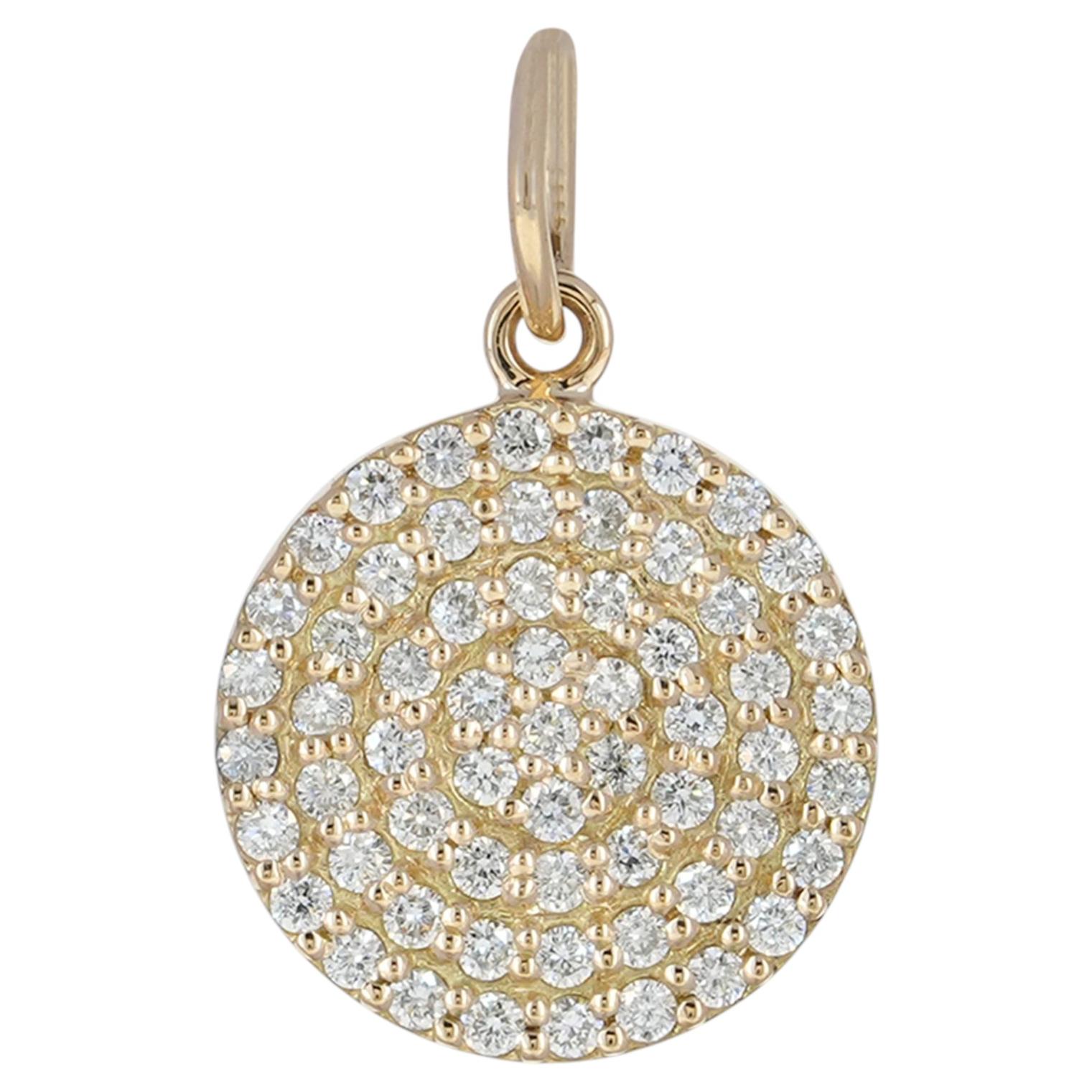 14K Yellow Gold Graduated 0.47ct Natural Diamond Cluster Disc Pendant for gift