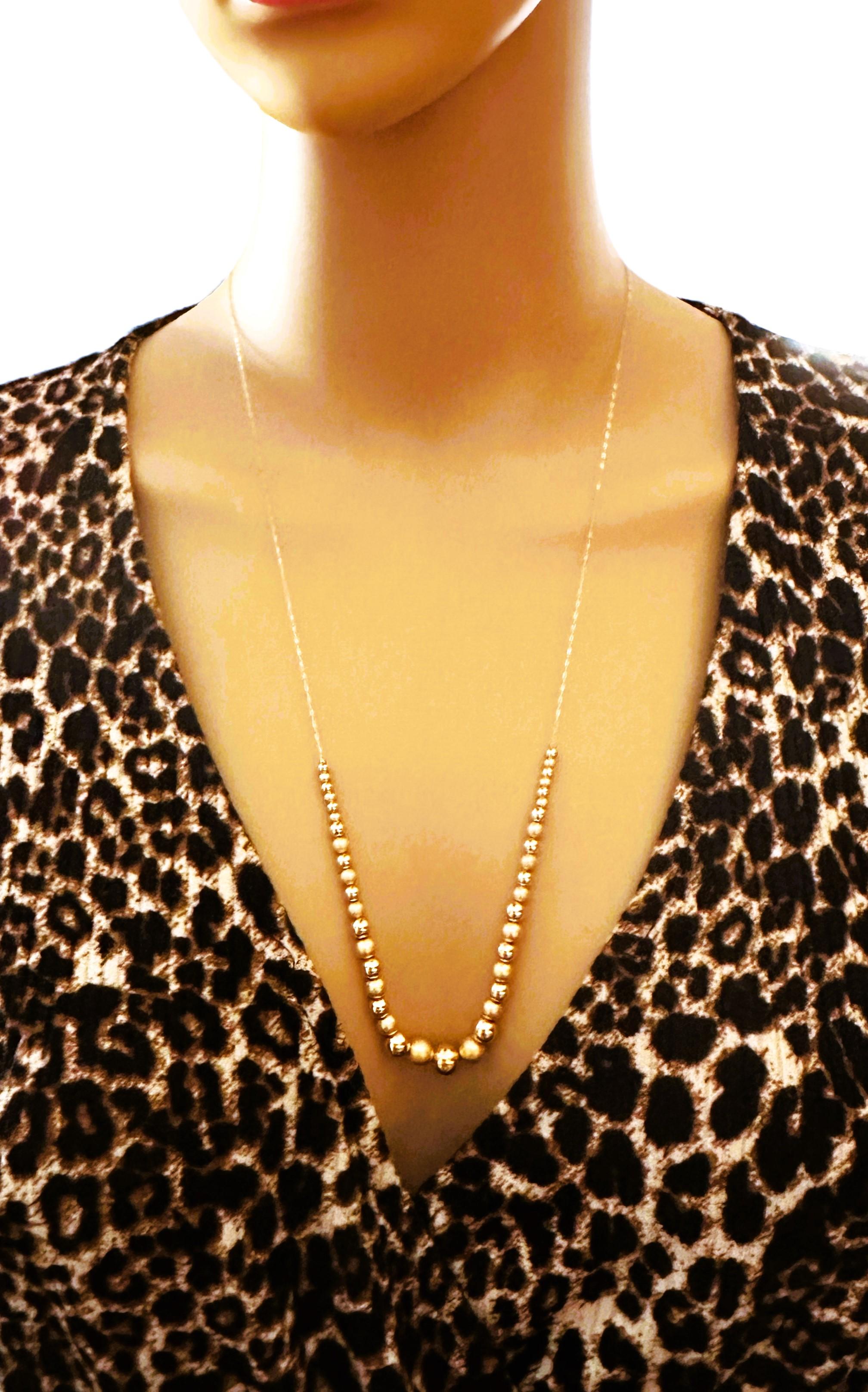 14k Gelbgold abgestufte Perlen-Halskette 24 Zoll im Angebot 3