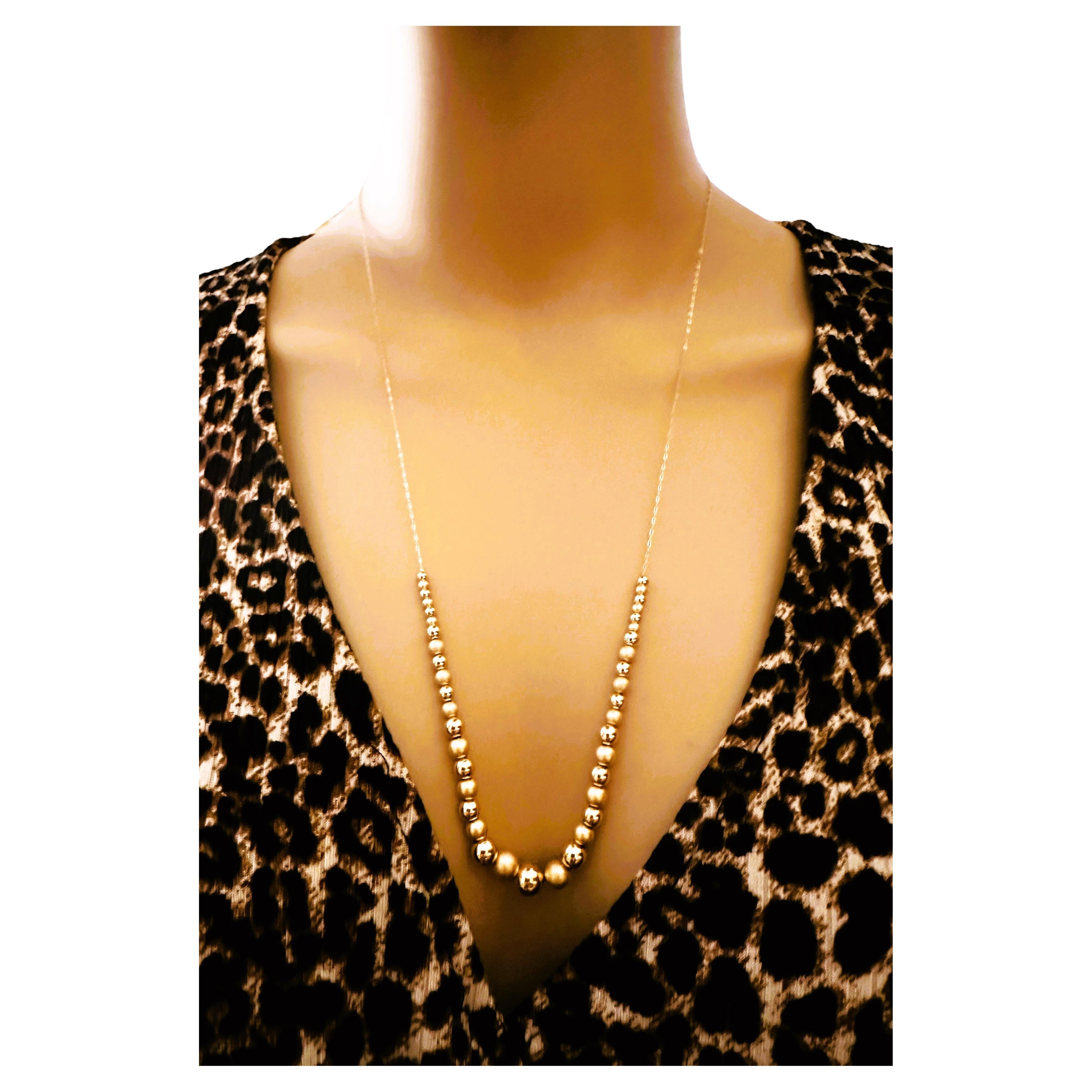 14k Yellow Gold Graduated Beaded Necklace 24 Inches