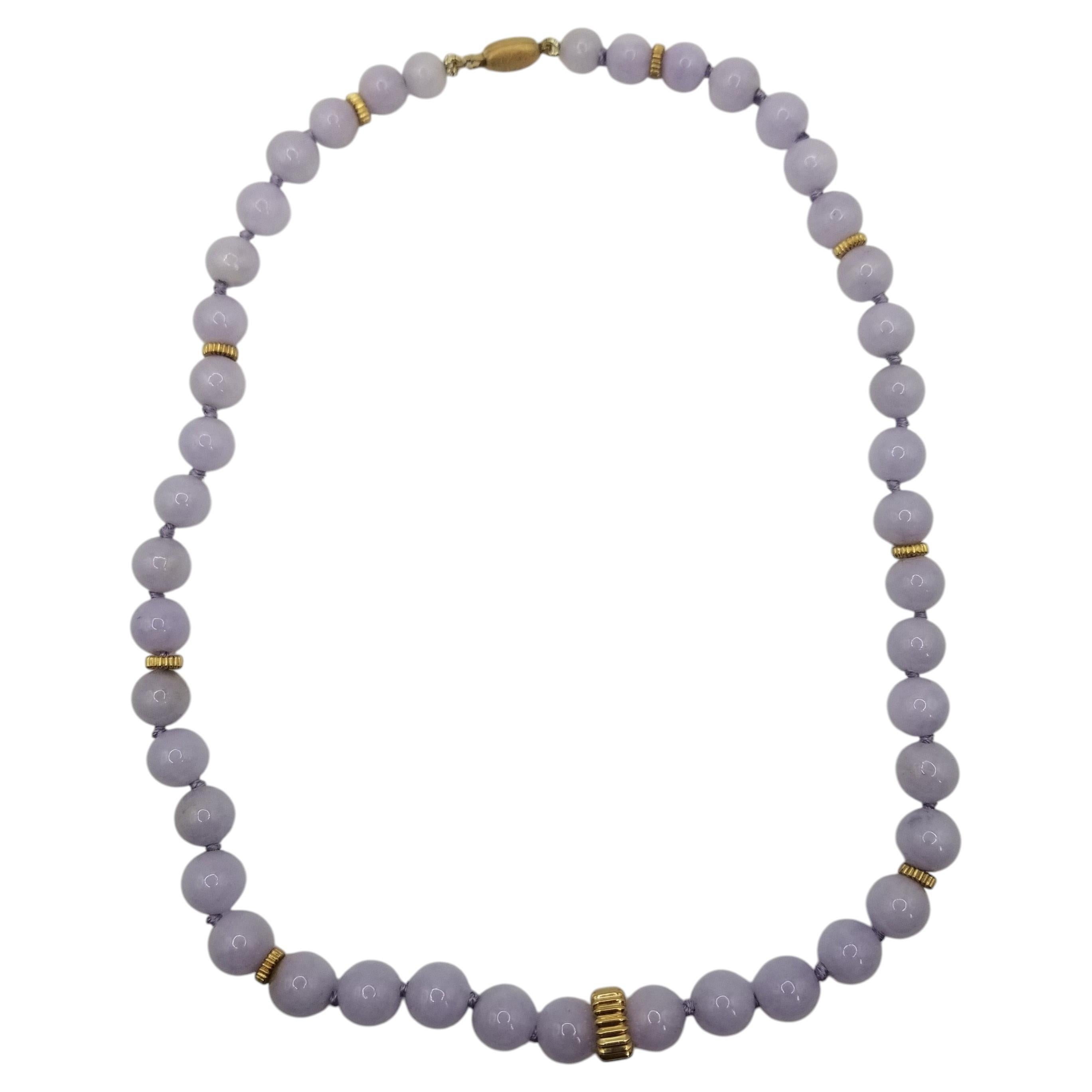14k yellow gold Graduated Beads and Lavender Jade Bead Necklace