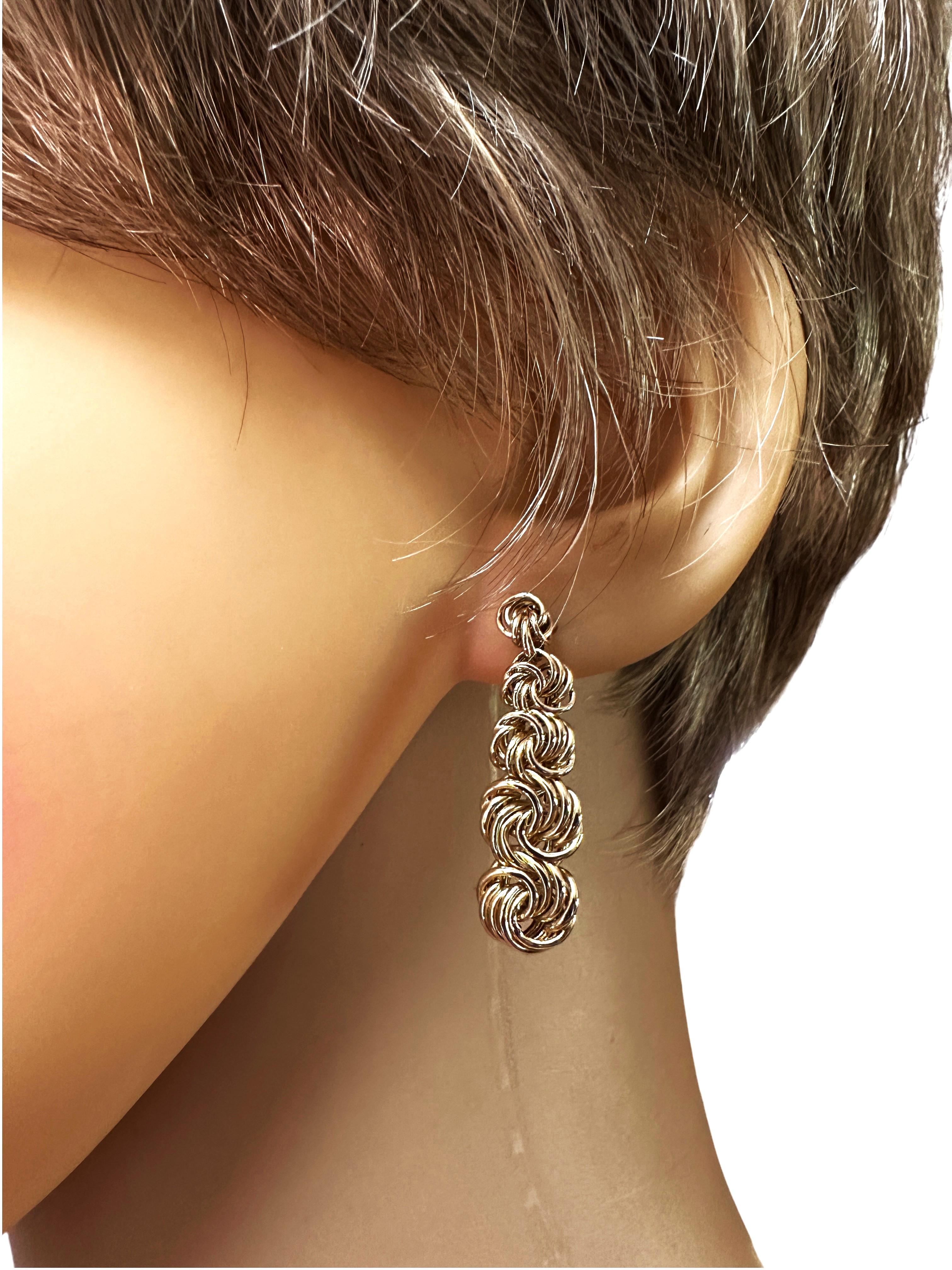 Art Deco 14k Yellow Gold Graduated Byzantine Post Earrings