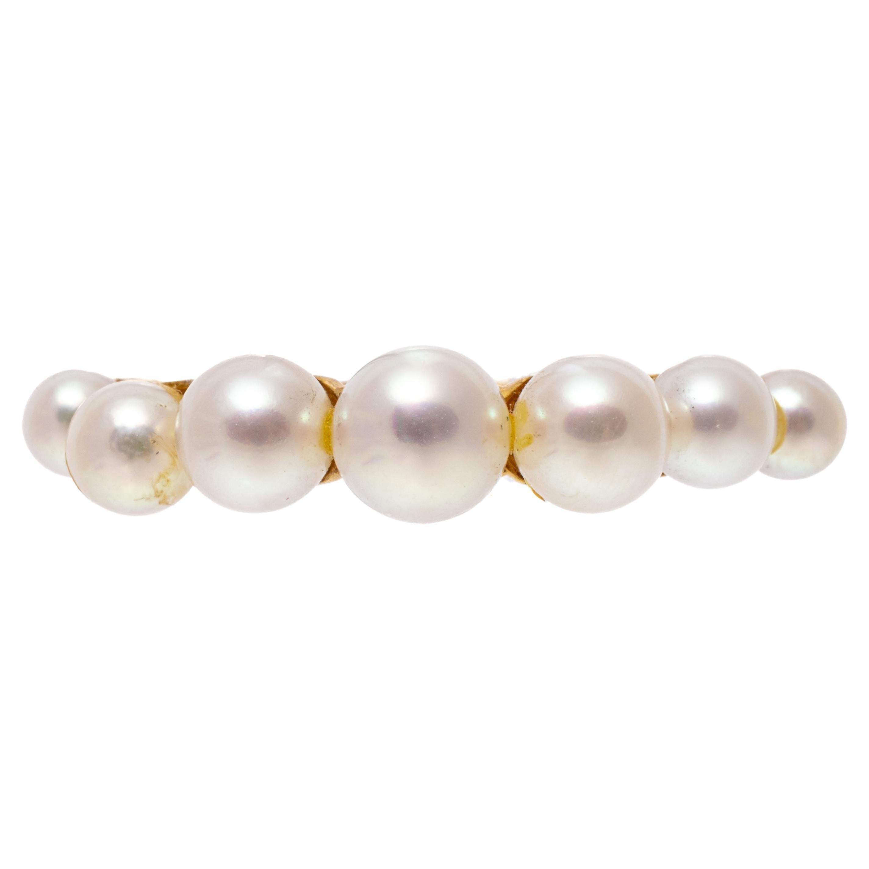 14k Yellow Gold Graduated Cultured Pearl Band Ring