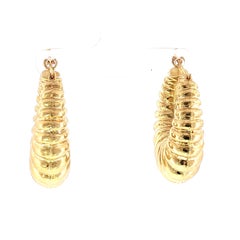 14K Yellow Gold Graduated Scalloped Hoop Earrings, 32mm, Lightweight