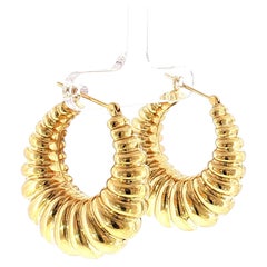 14K Yellow Gold Graduated Scalloped Hoop Earrings, 32mm, Lightweight